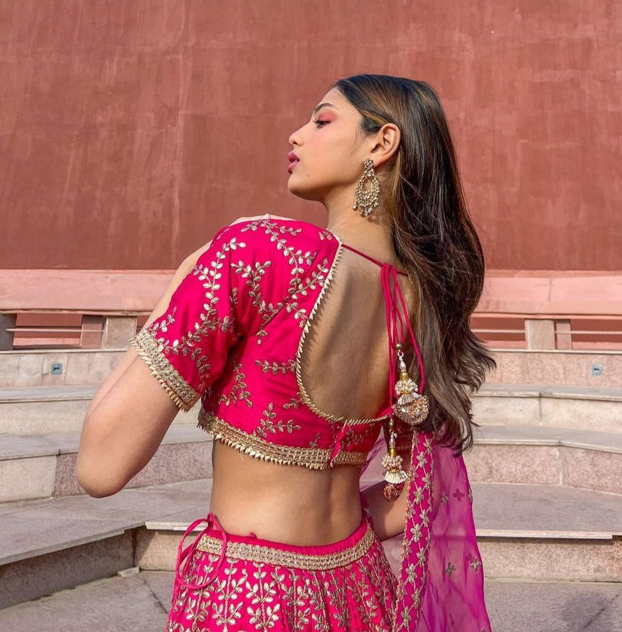 Khushi Hegde in Marigold Patti Lehenga Set