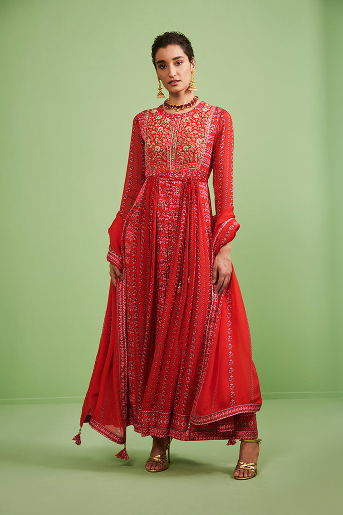 Red Anarkali Set