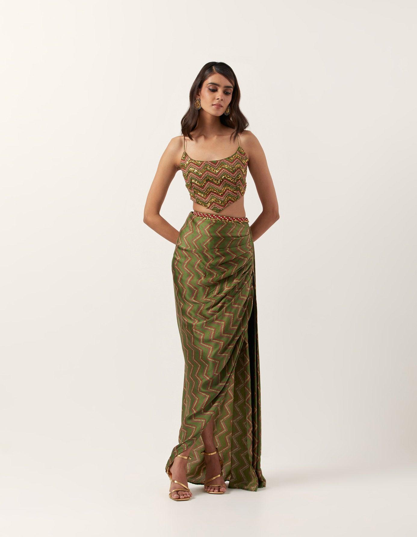 Pickle Green Draped Skirt With Top