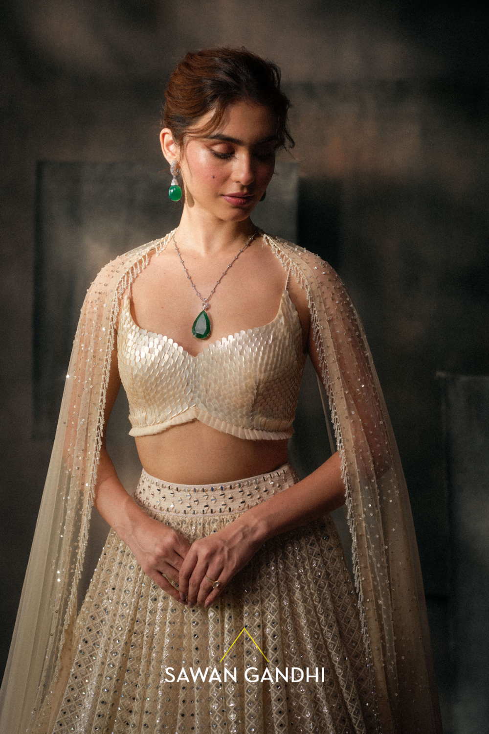 Ivory threadwork lehenga