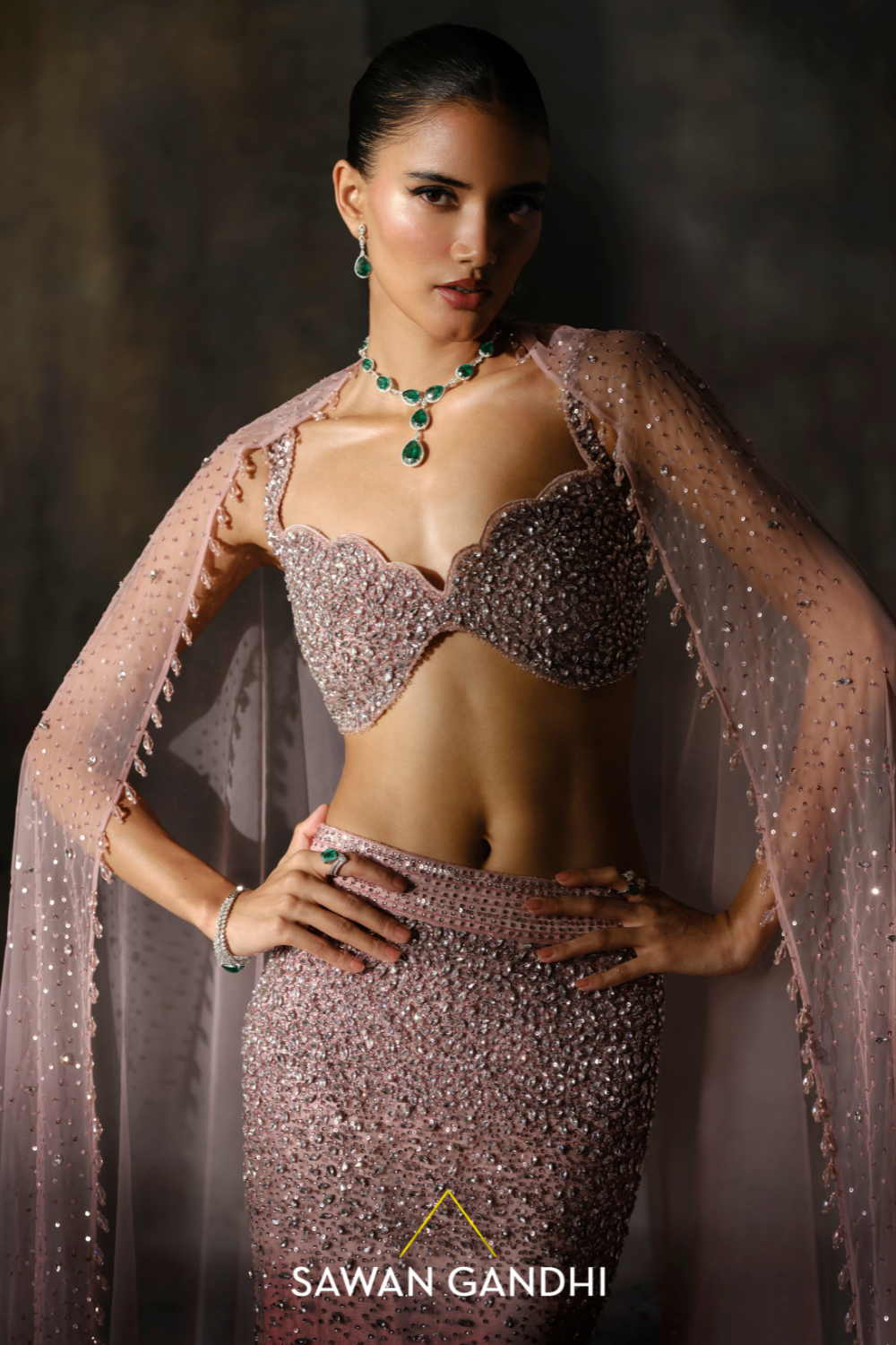 Rose pink fish cut lehenga