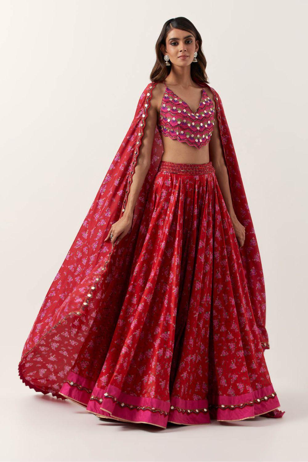 Surkh Laal Floral Lehenga Set