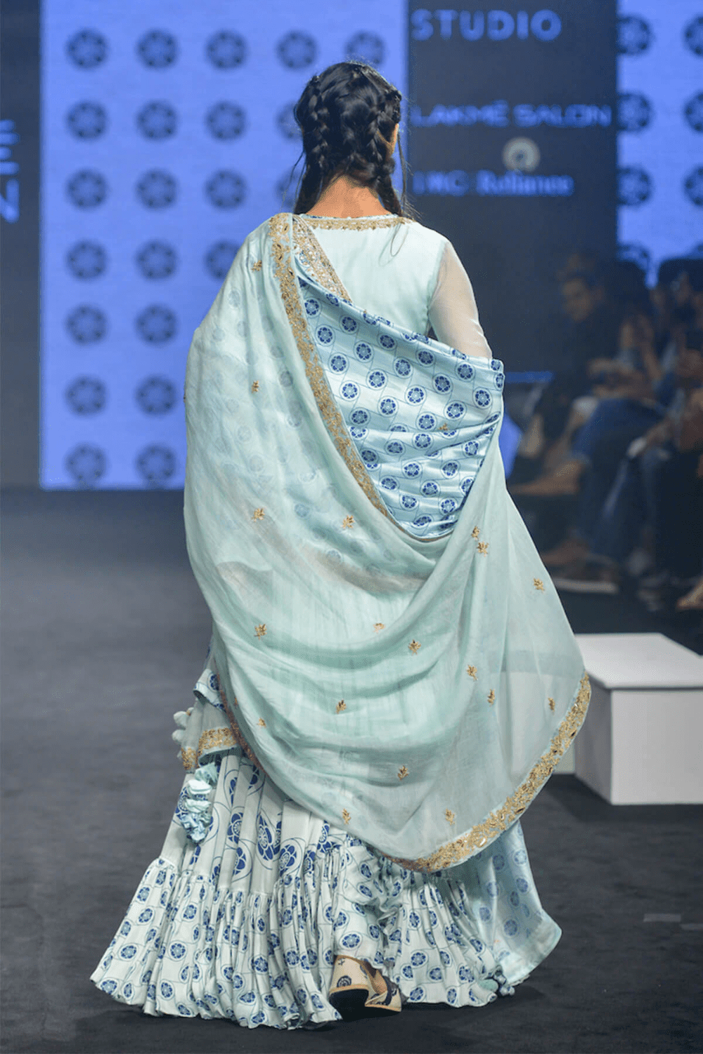 Printed Hand Embroidered Anarkali With Gharara & Dupatta