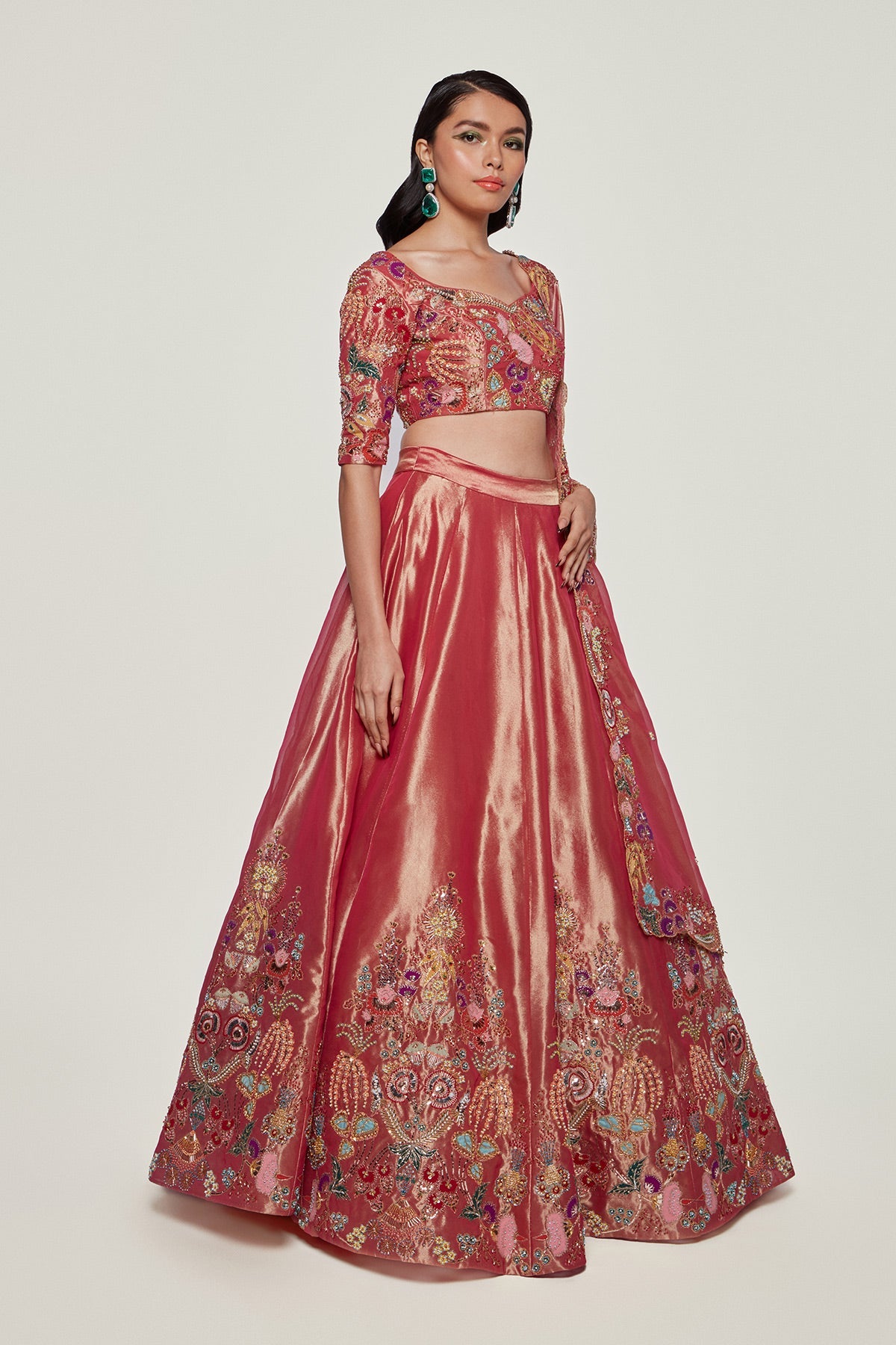 Elara - Magenta Pink Tissue Lehenga Set