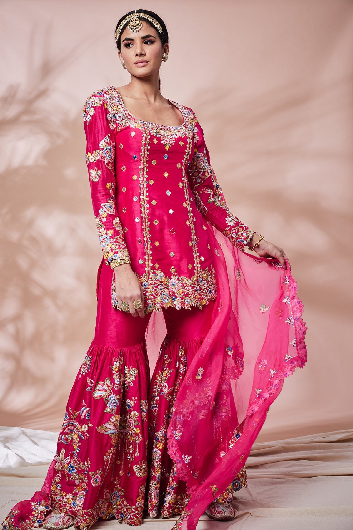 RANI PINK SILK BUTTERFLY GHARARA