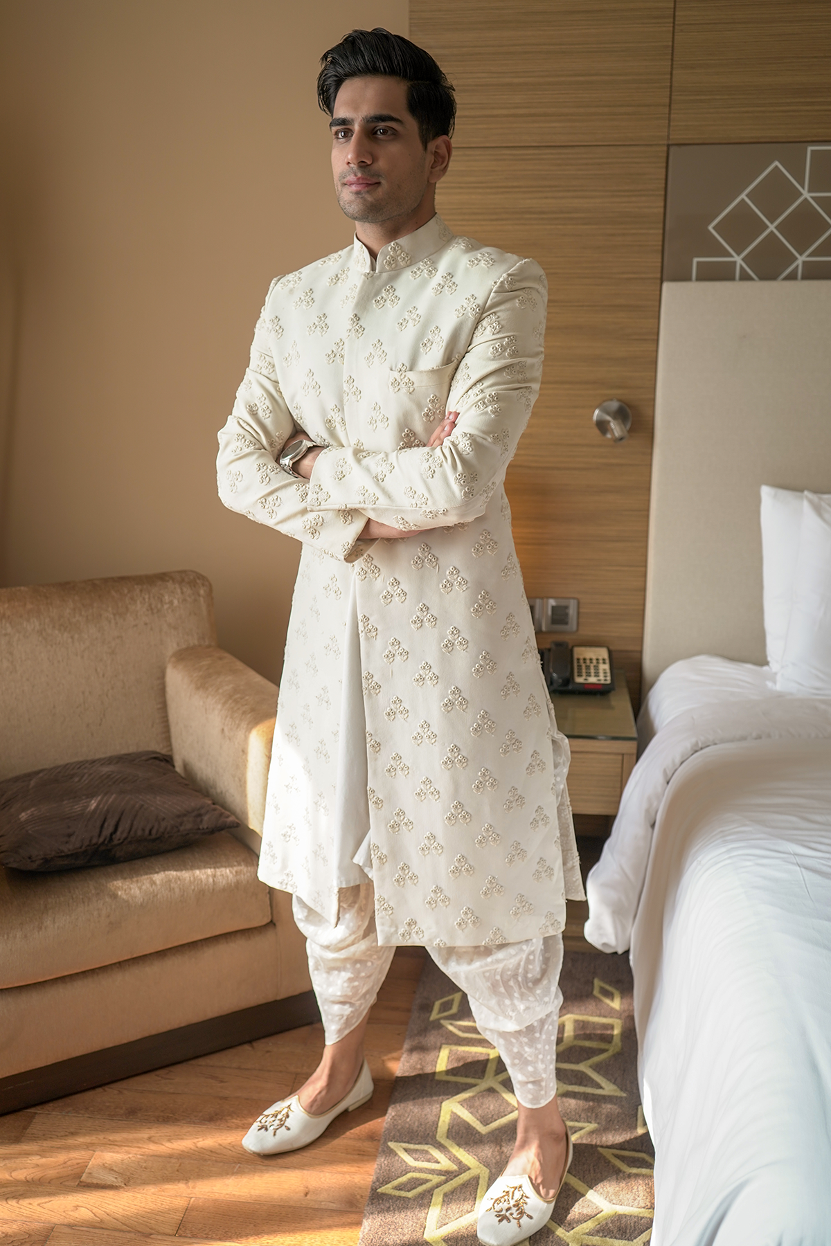 Ivory Teen Booti Sherwani