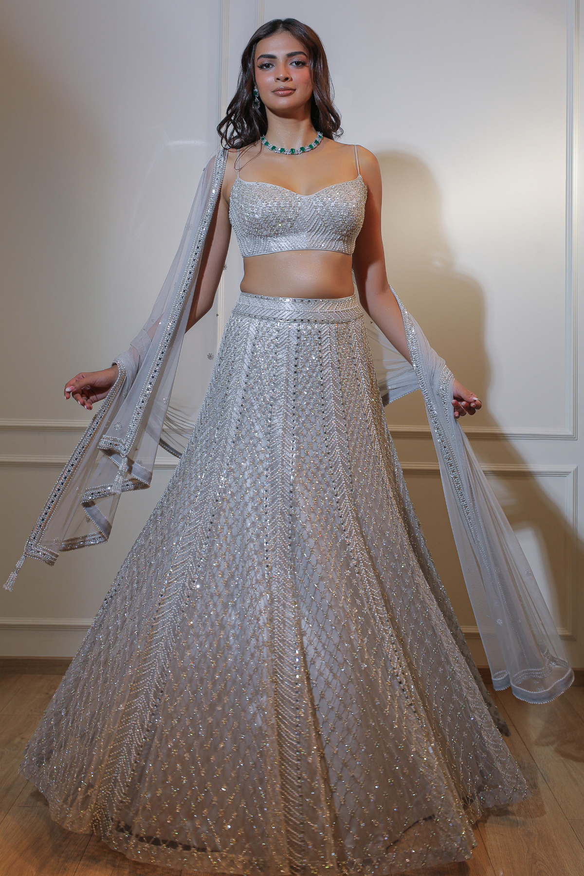 Grey Lattice Lehenga