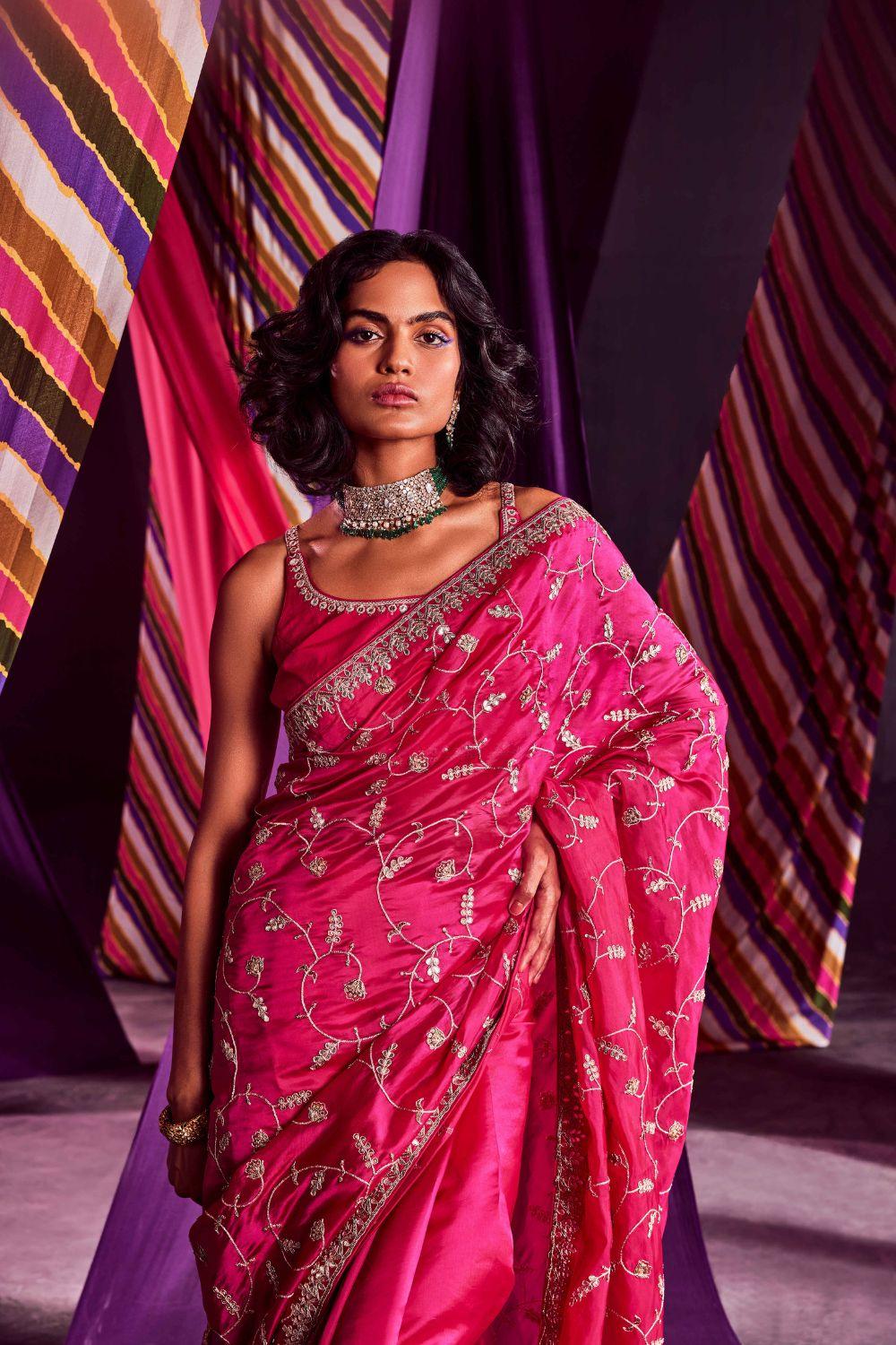 Rani Pink Saree With Blouse