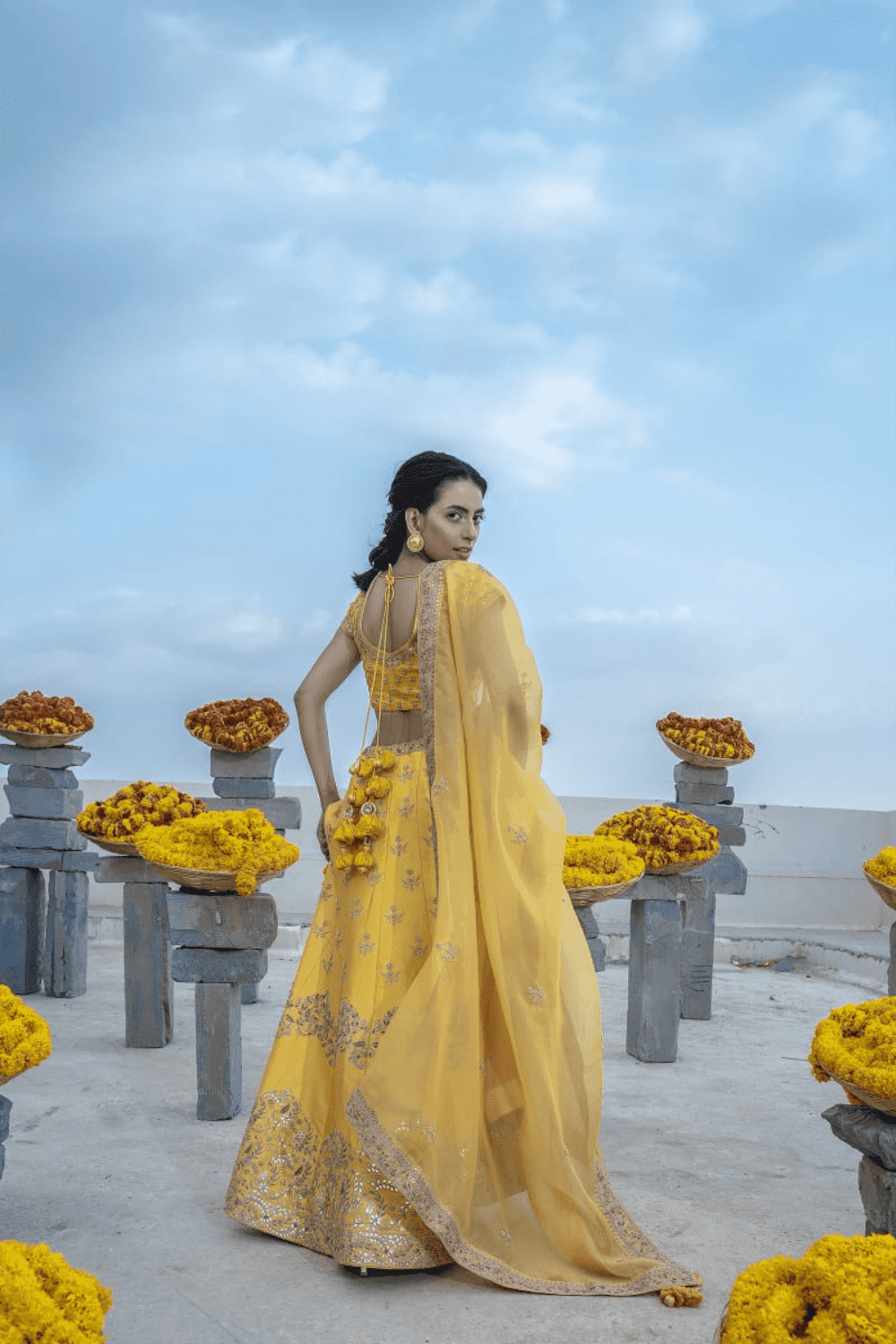 Mustard Heavy Marodi And Gota Work Lehenga Set