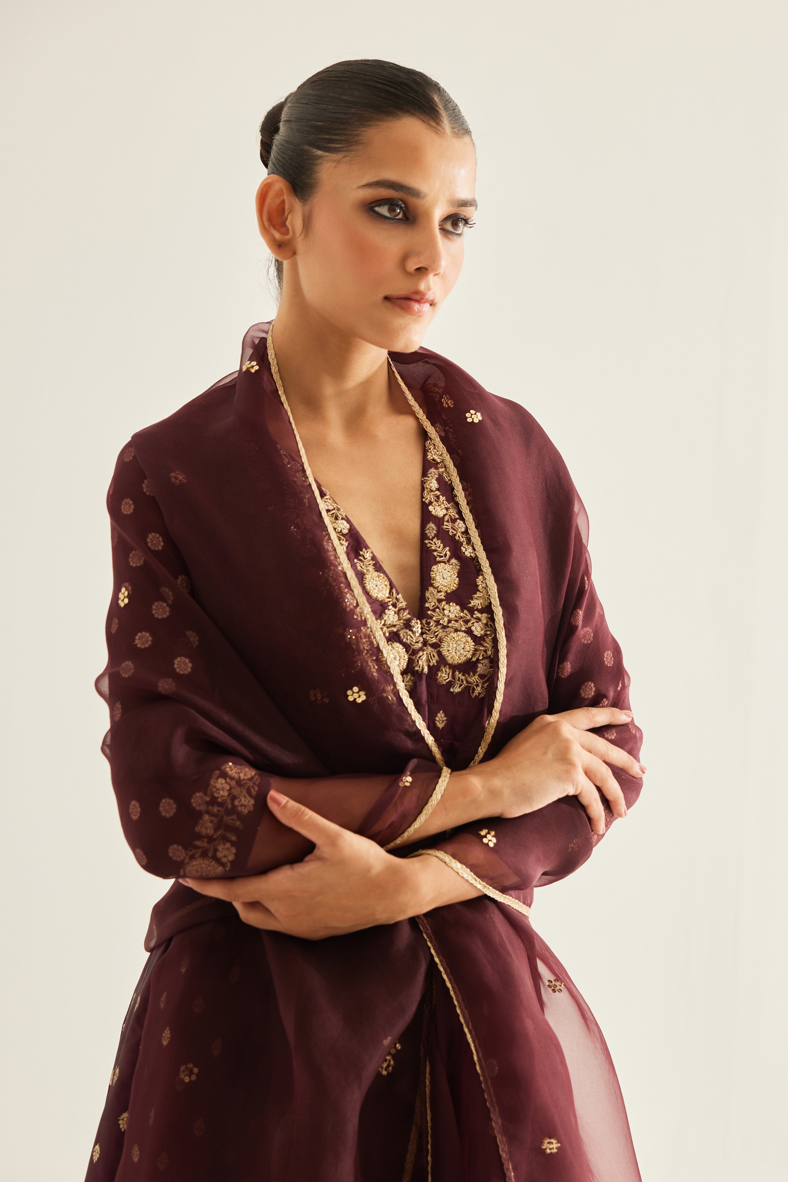 Wine Anarkali Set