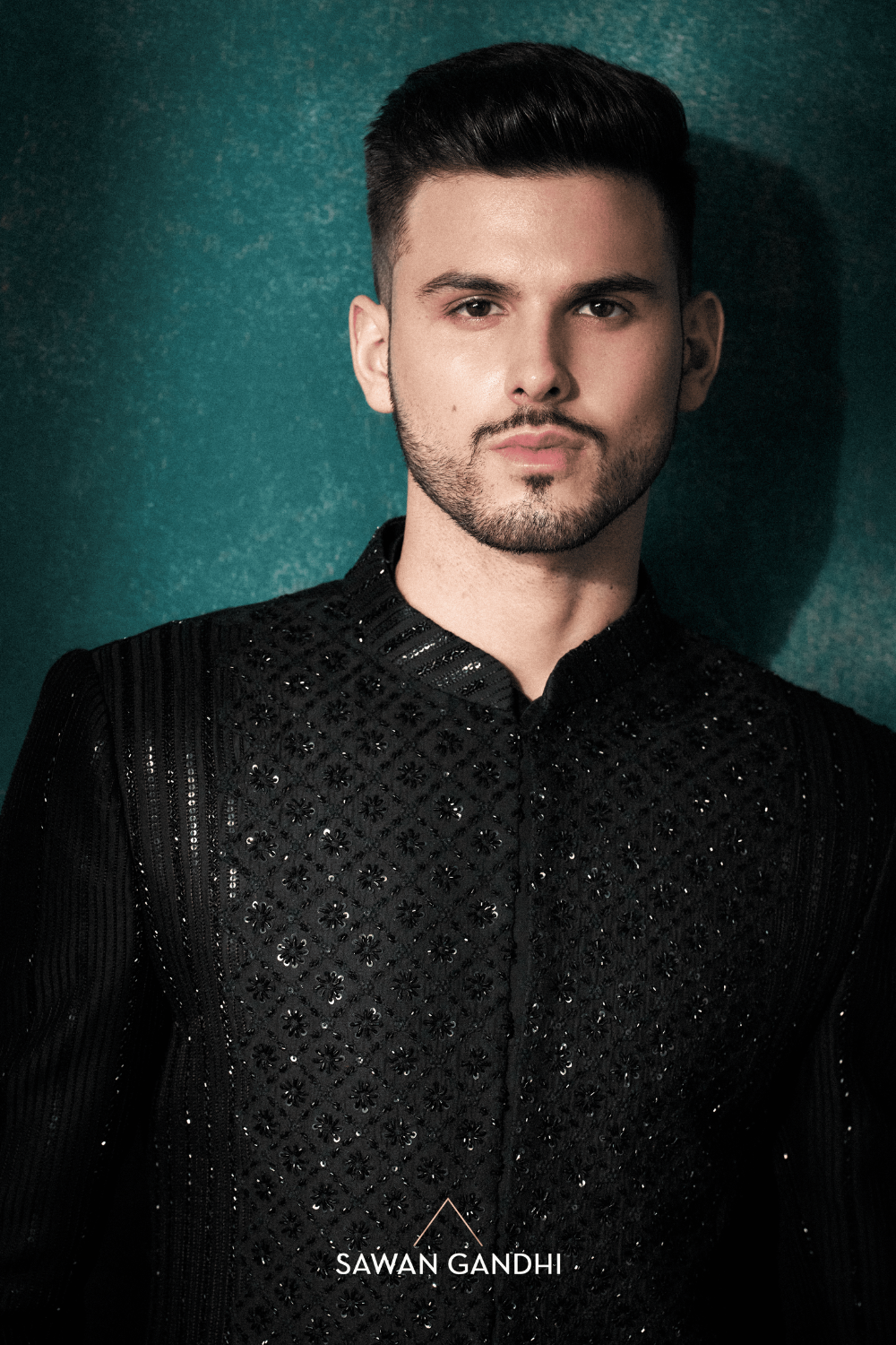 Black chikenkari sherwani
