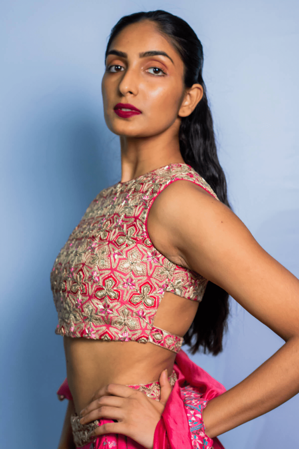 Heavy Blouse With Printed Skirt And Dupatta