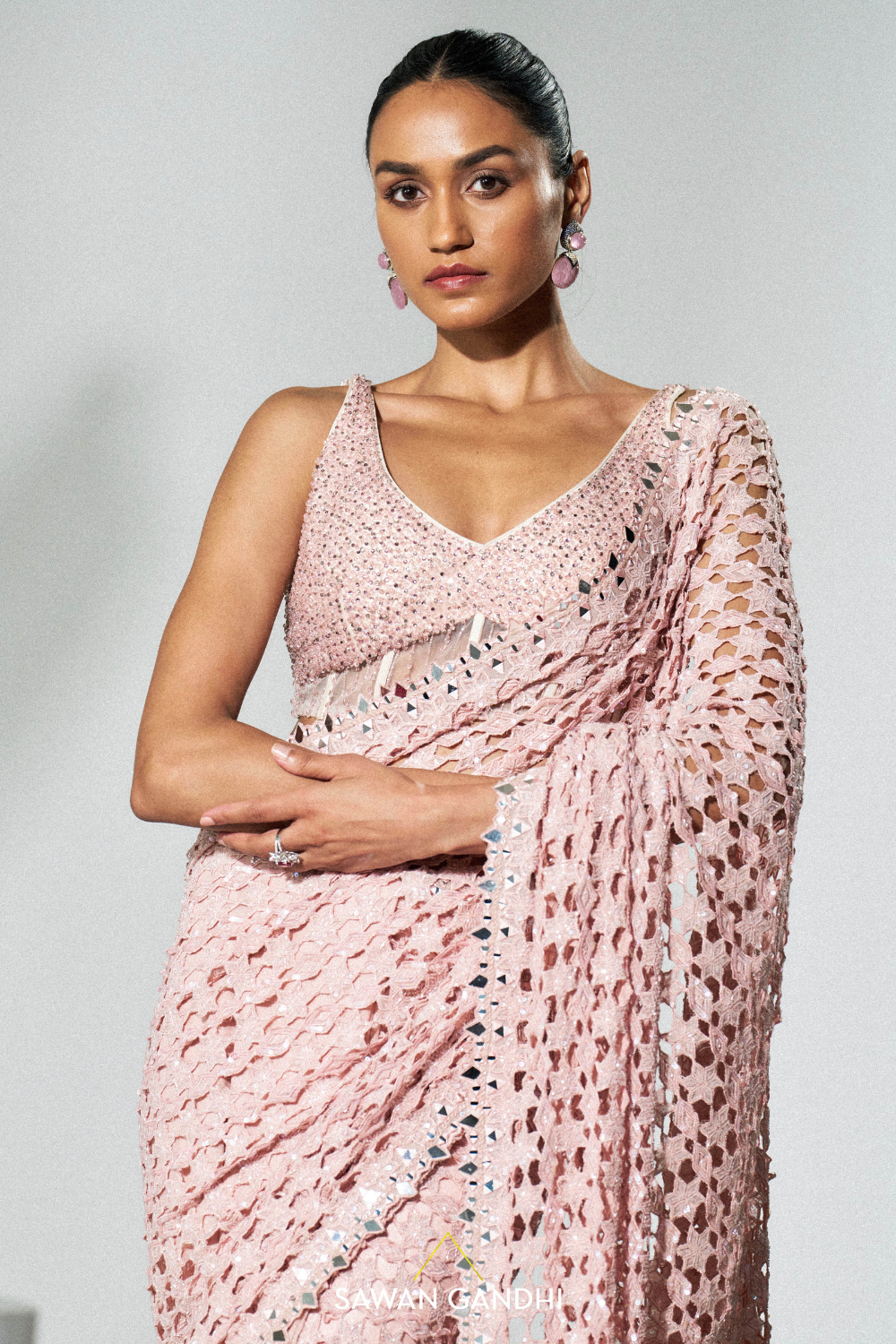 Blush pink cutwork saree