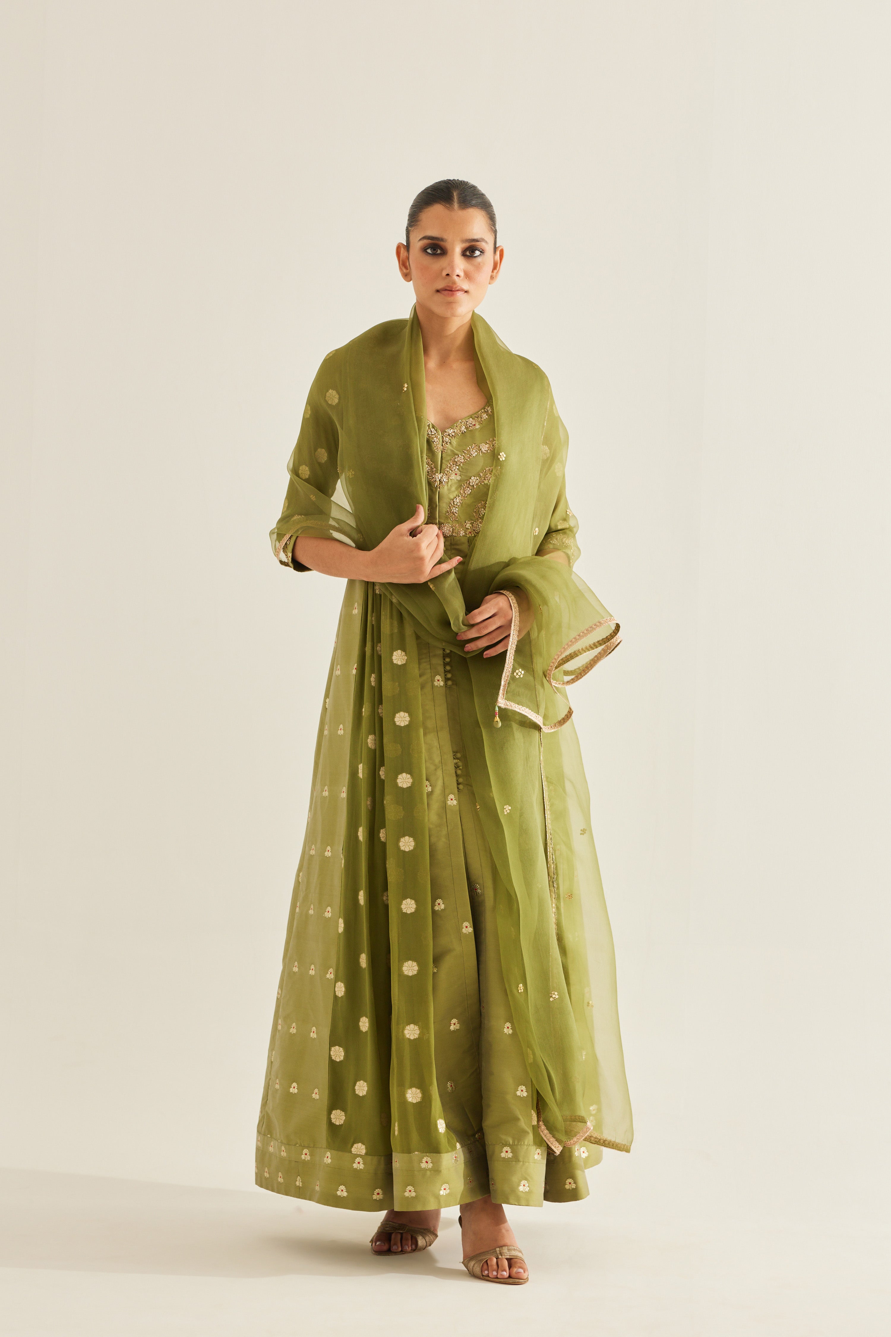 Olive Green Anarkali Set
