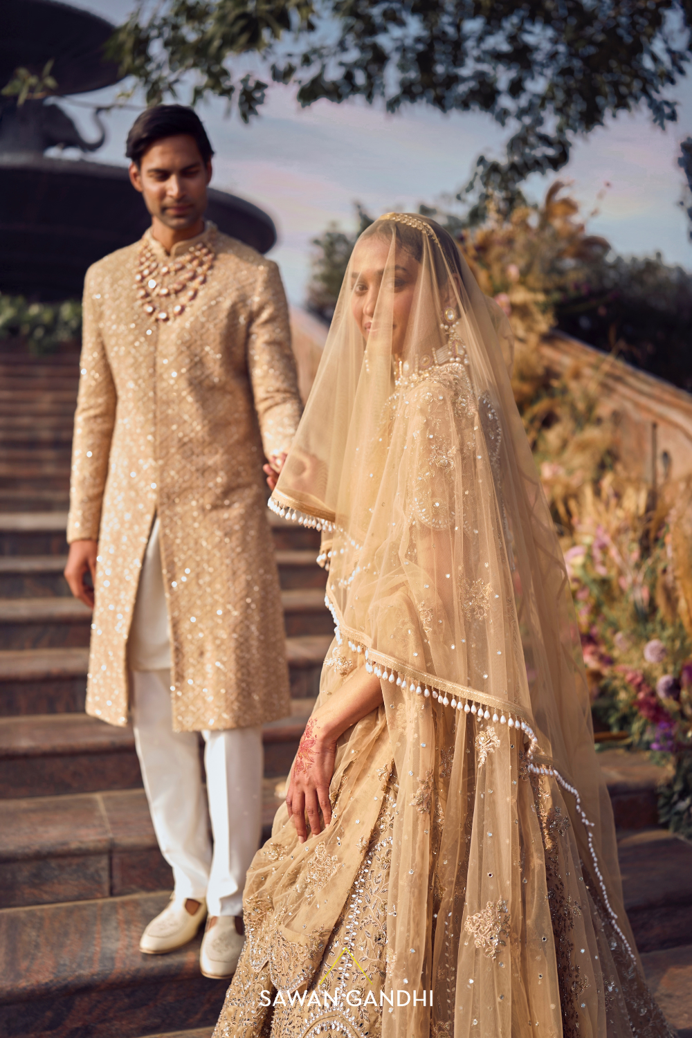 DARK BEIGE FLORAL EMBROIDERED LEHENGA