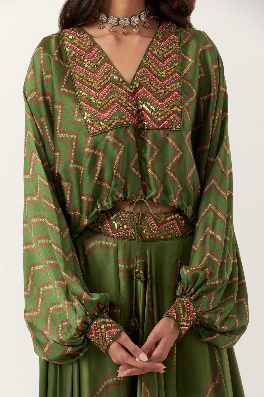 Pickle Green Top Paired With Skirt