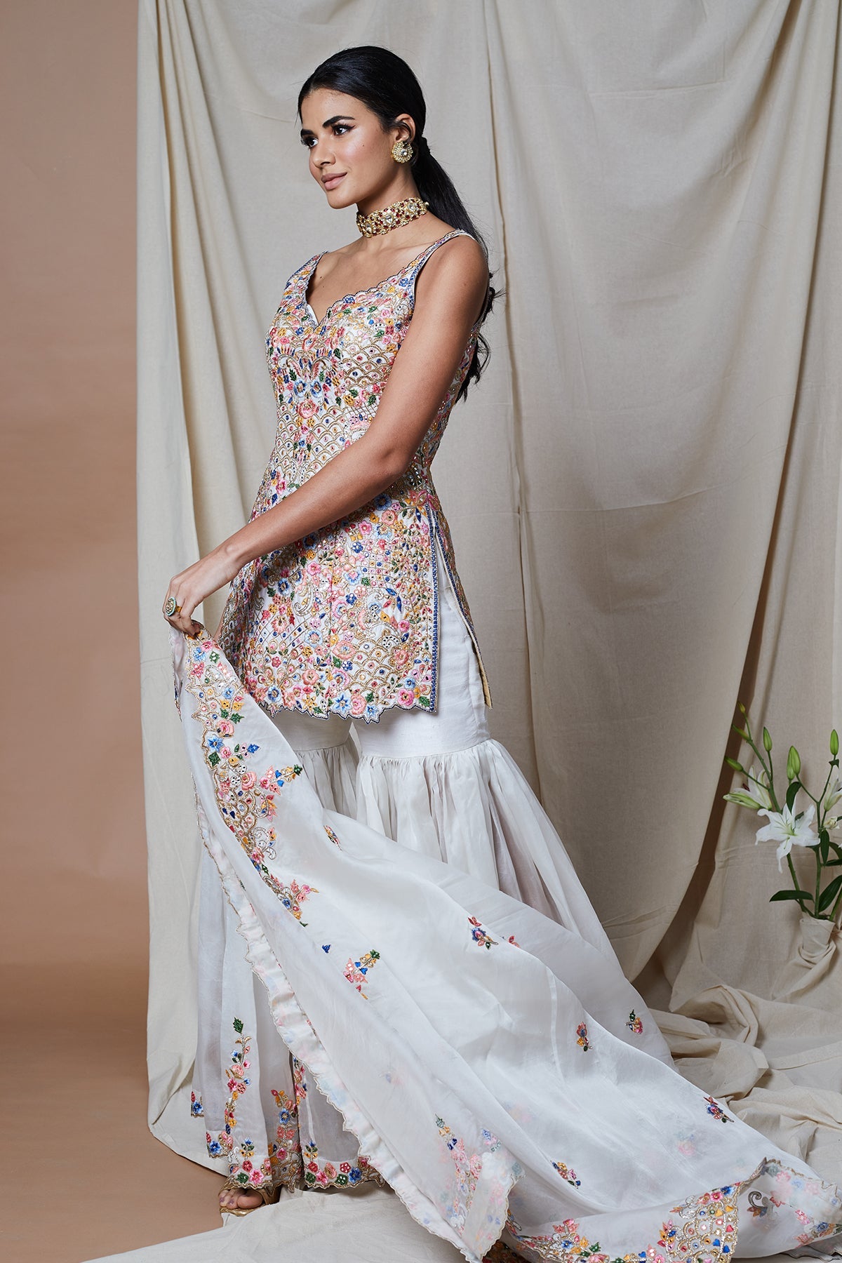 IVORY ORGANZA GHARARA