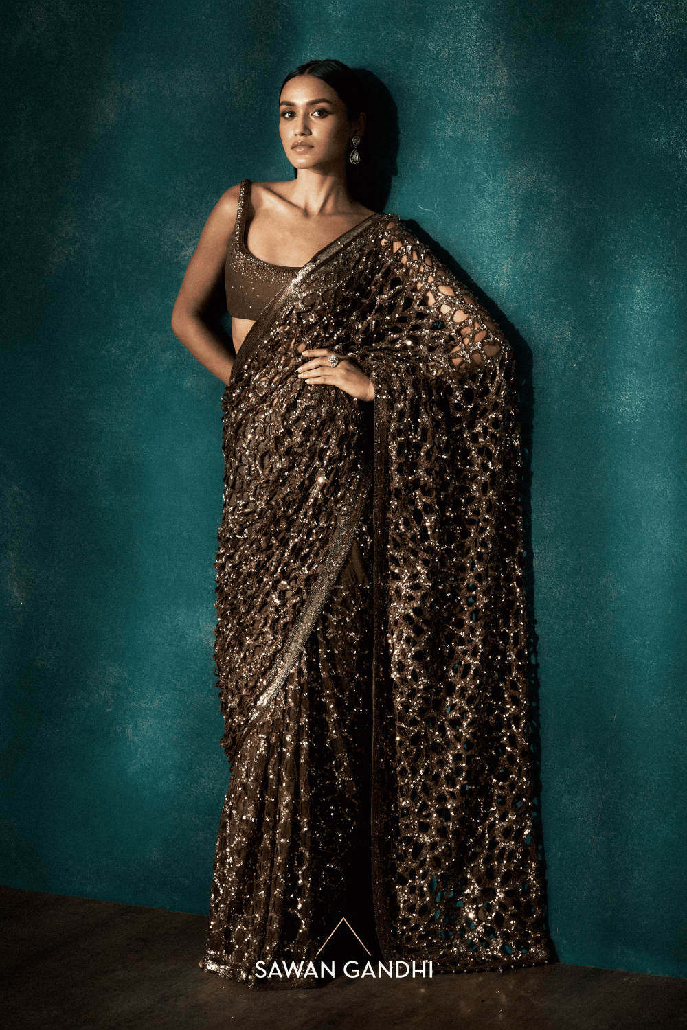 Coffee gold cutwork saree