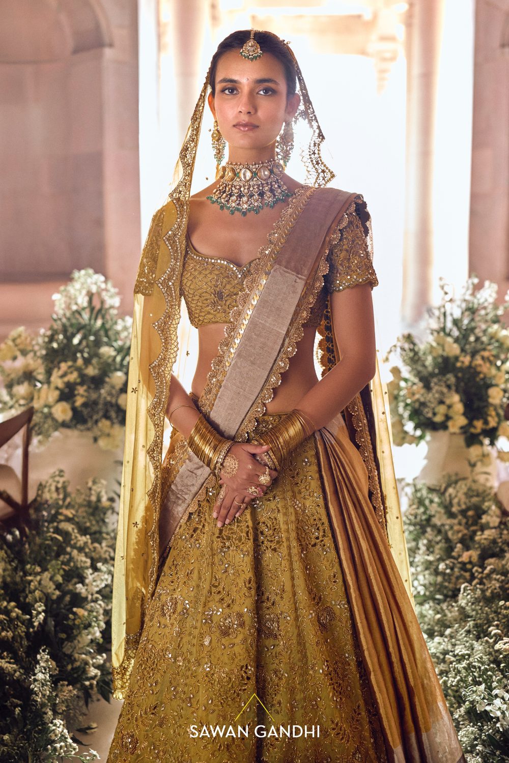 MUSTARD GOLD CUTWORK LEHENGA