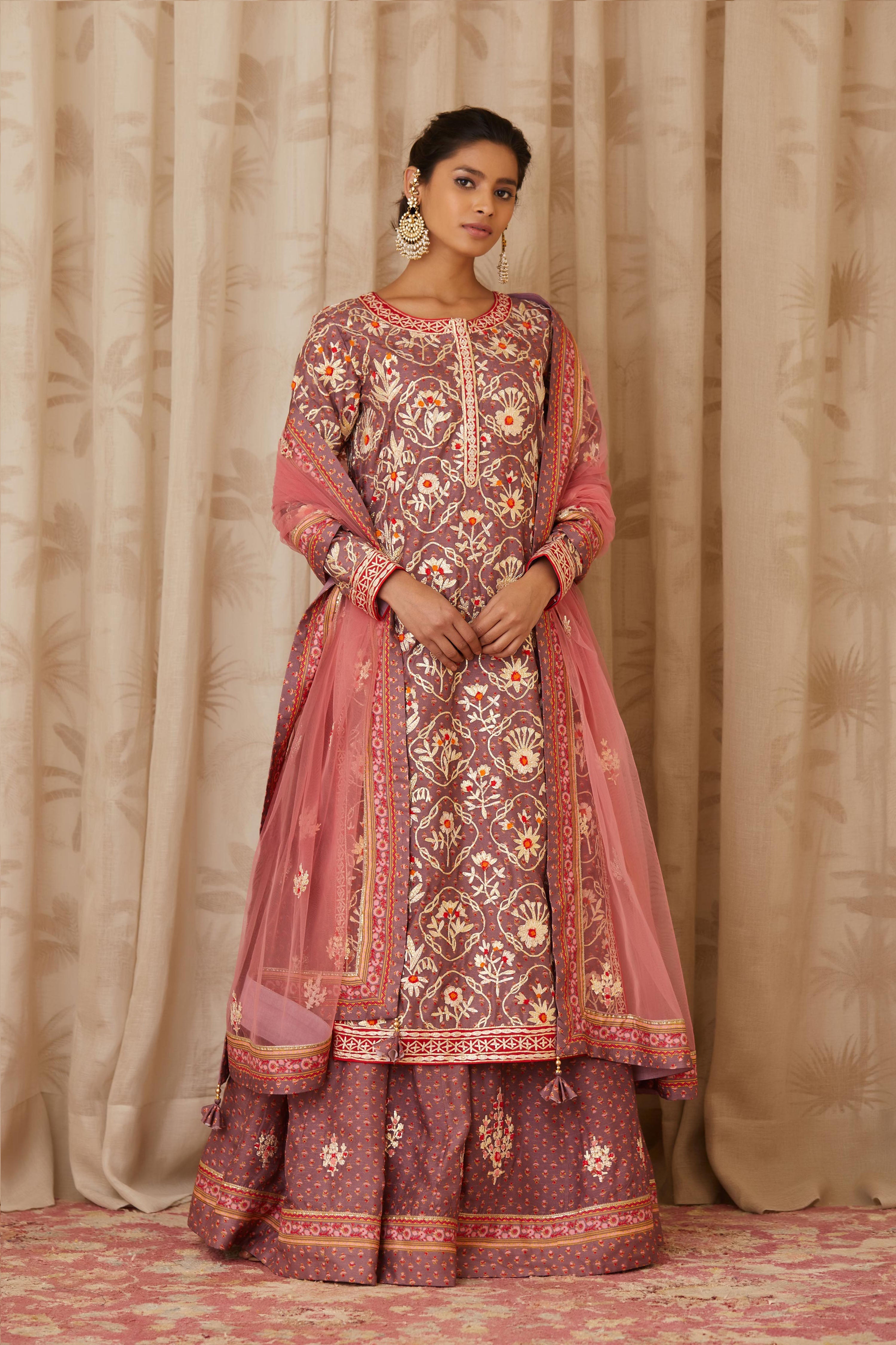 Neutral Lavender Kurta Skirt Set