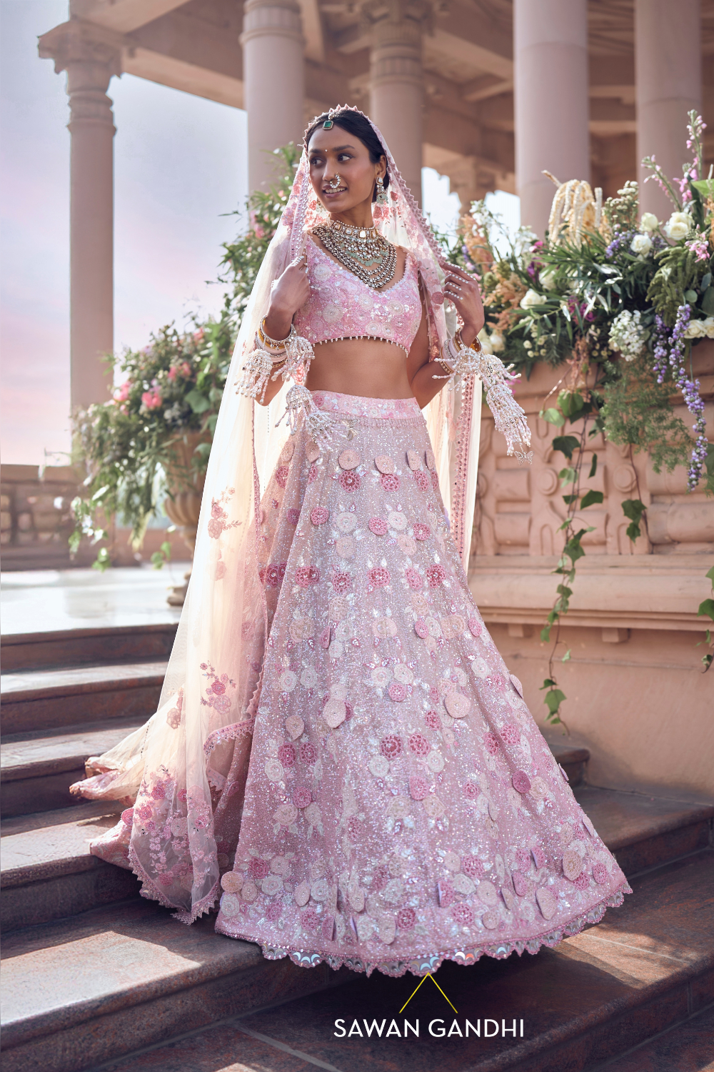 BLOOMY PINK APPLIQUÉ WORK LEHENGA
