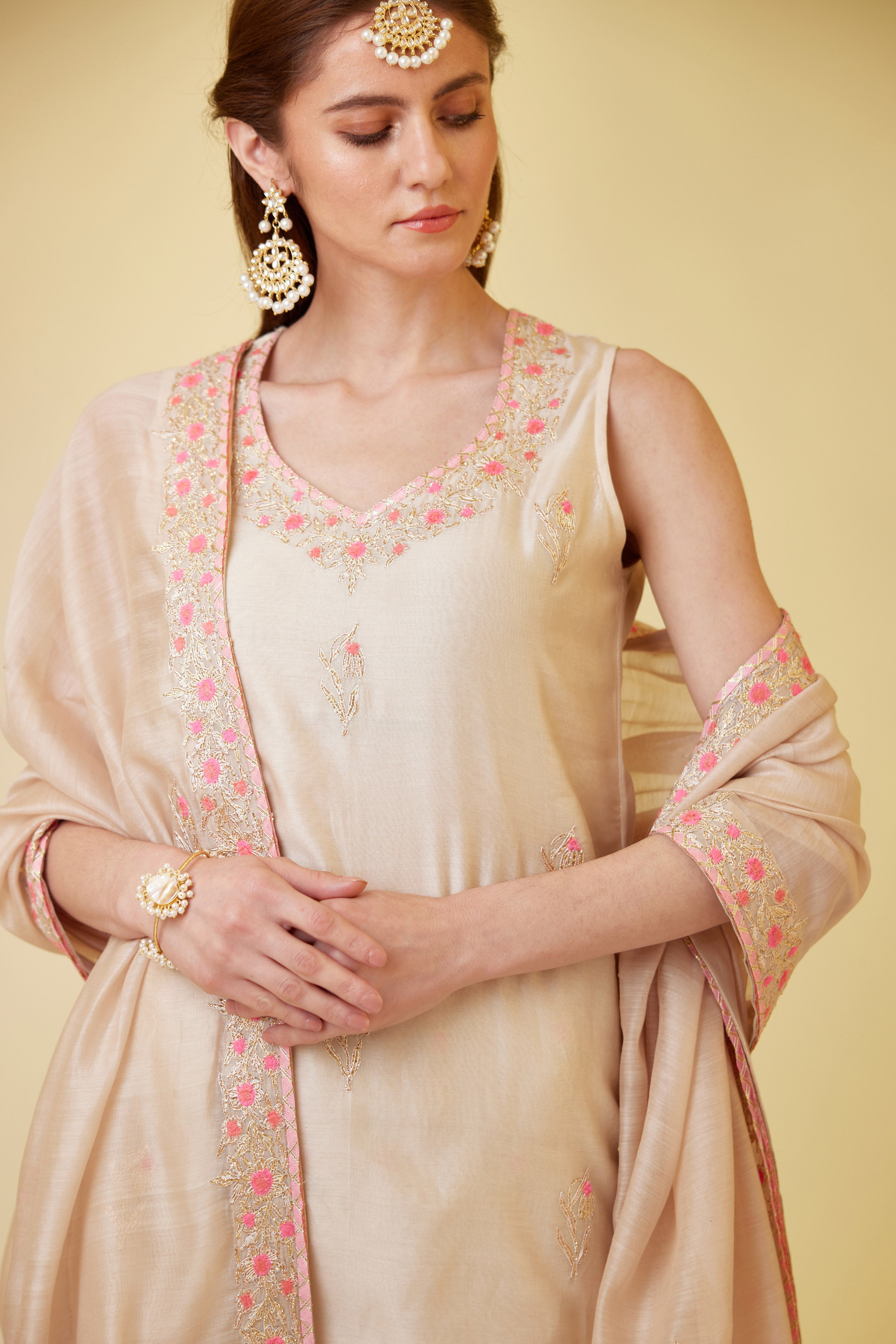 Angora White Sharara Set
