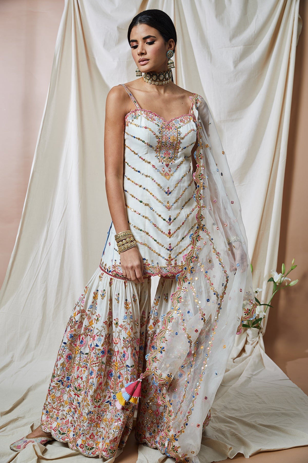 IVORY STRAPPY GHARARA