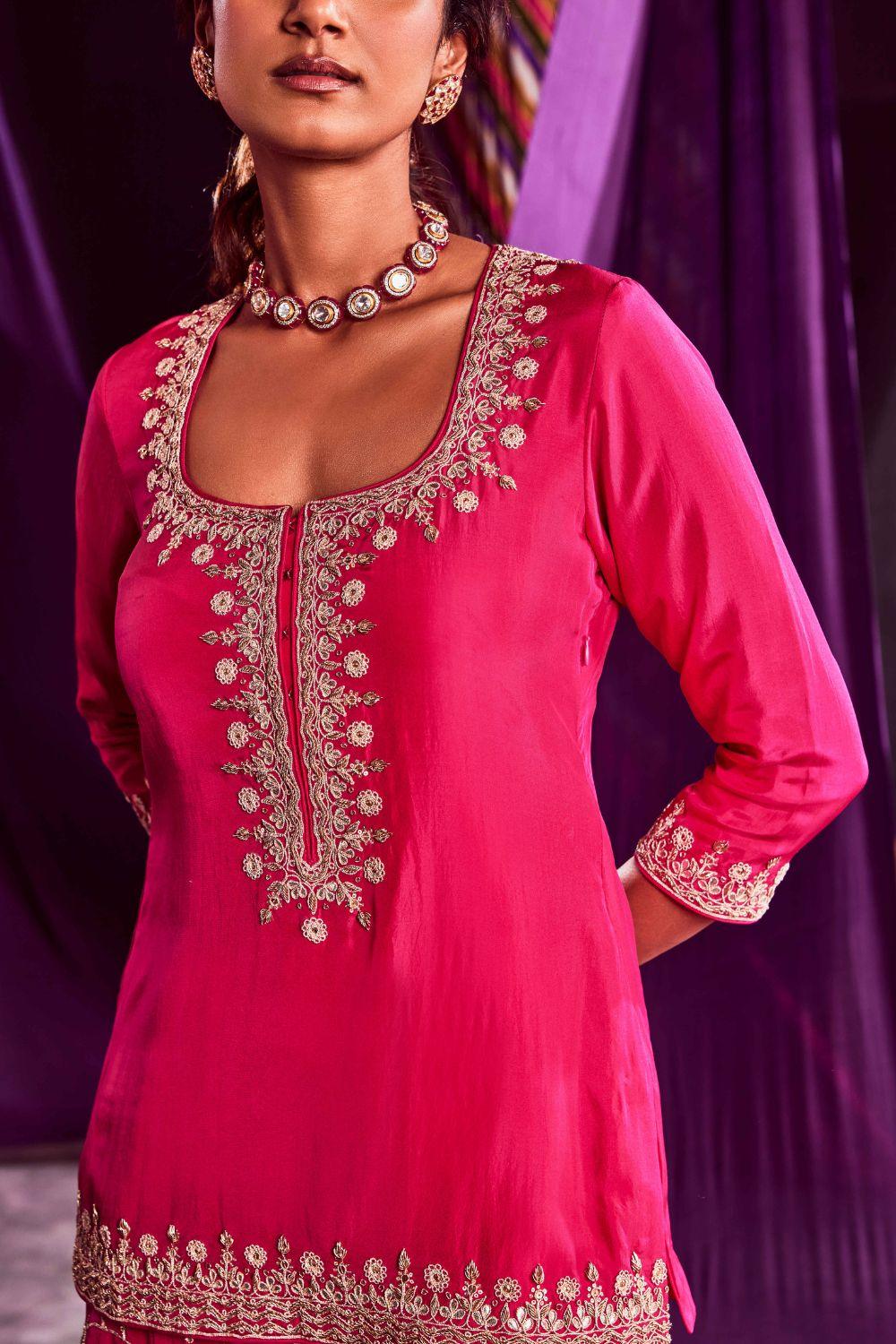 Rani pink Short Kurti Set