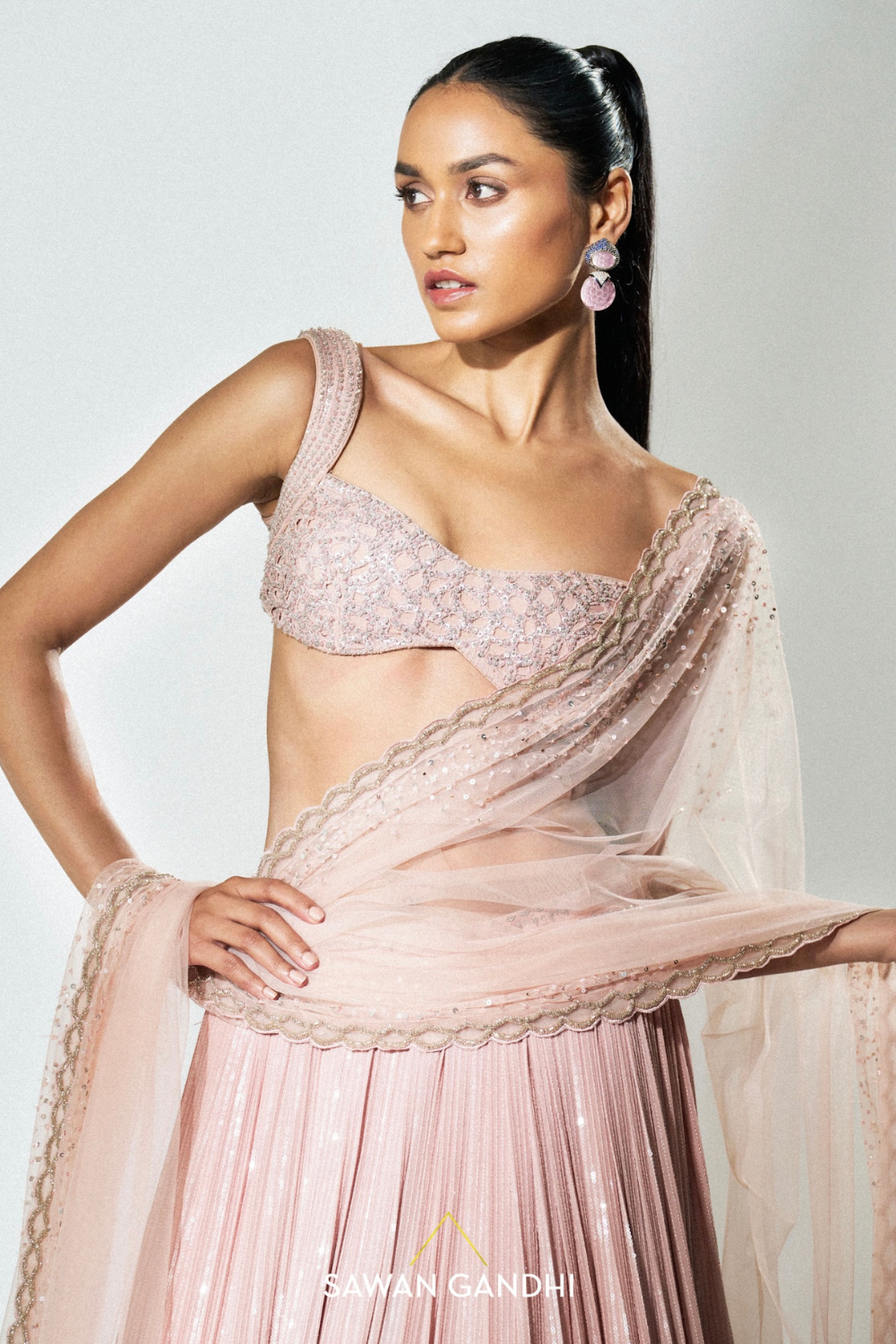 Blush pink cutwork lehenga