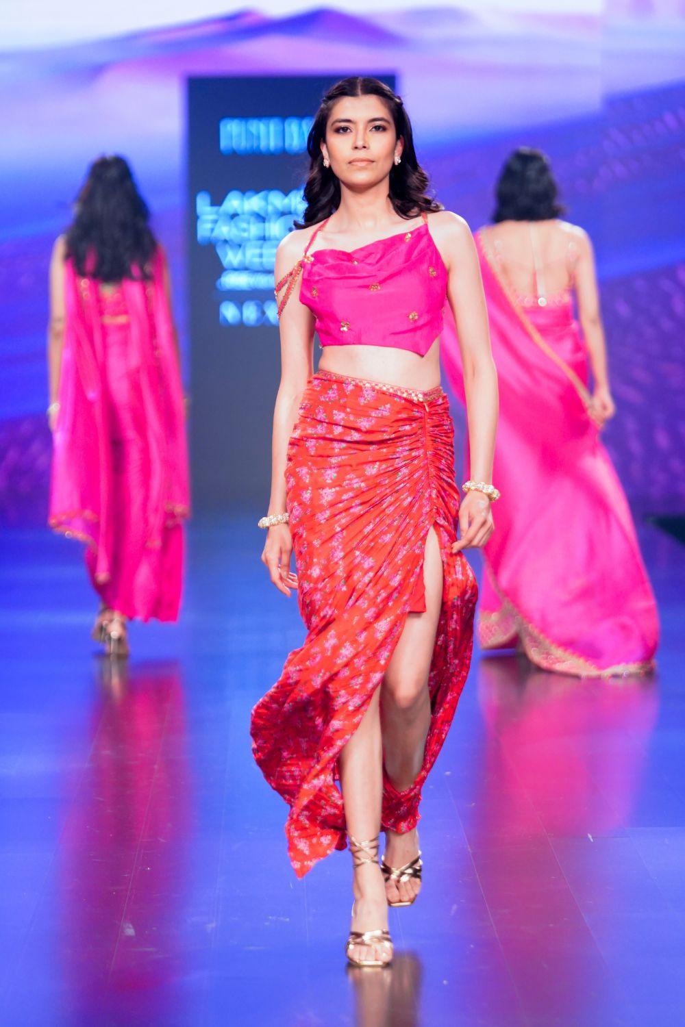 Surkh Laal Floral Draped Skirt and Top