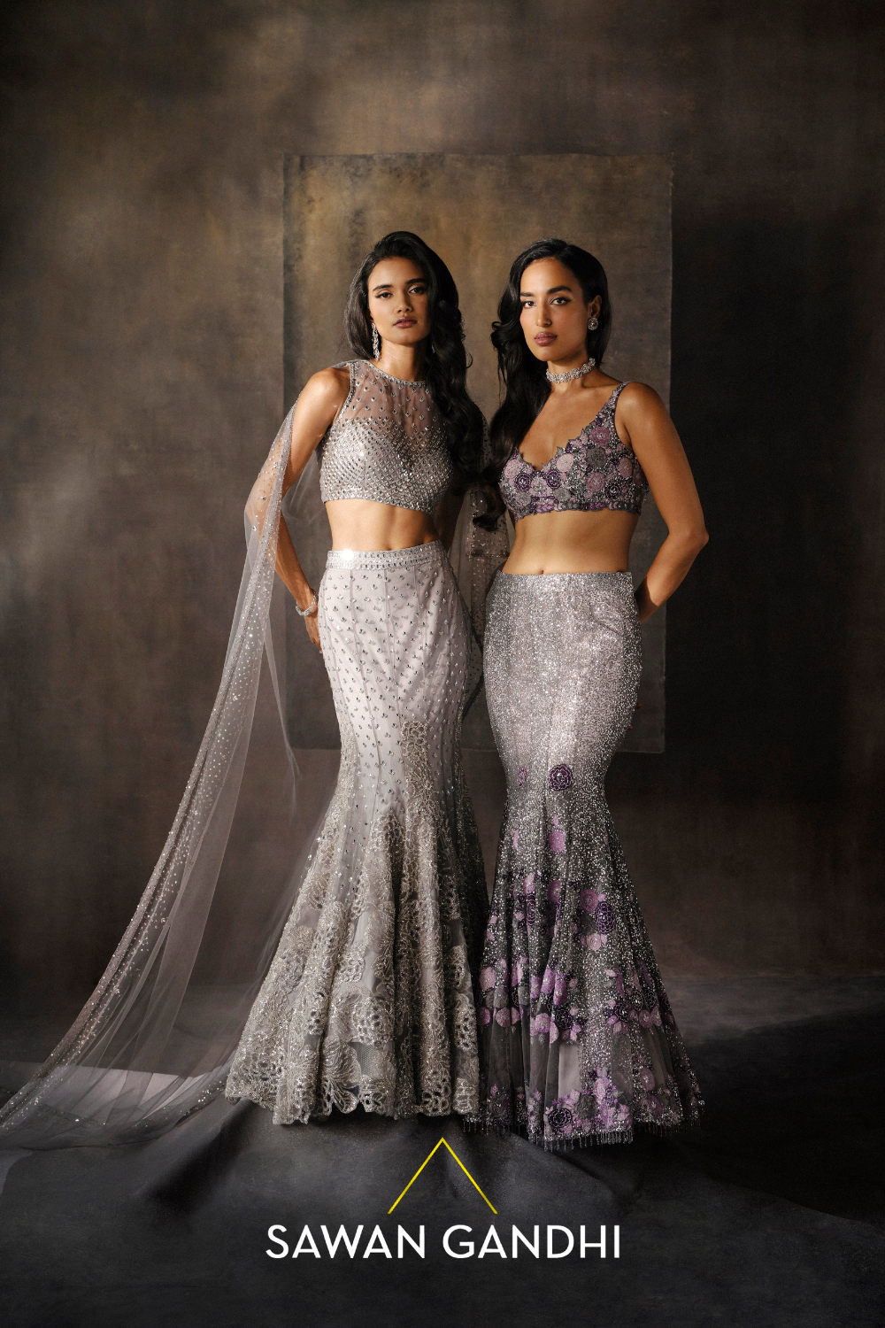 Grey fish cut cutwork lehenga