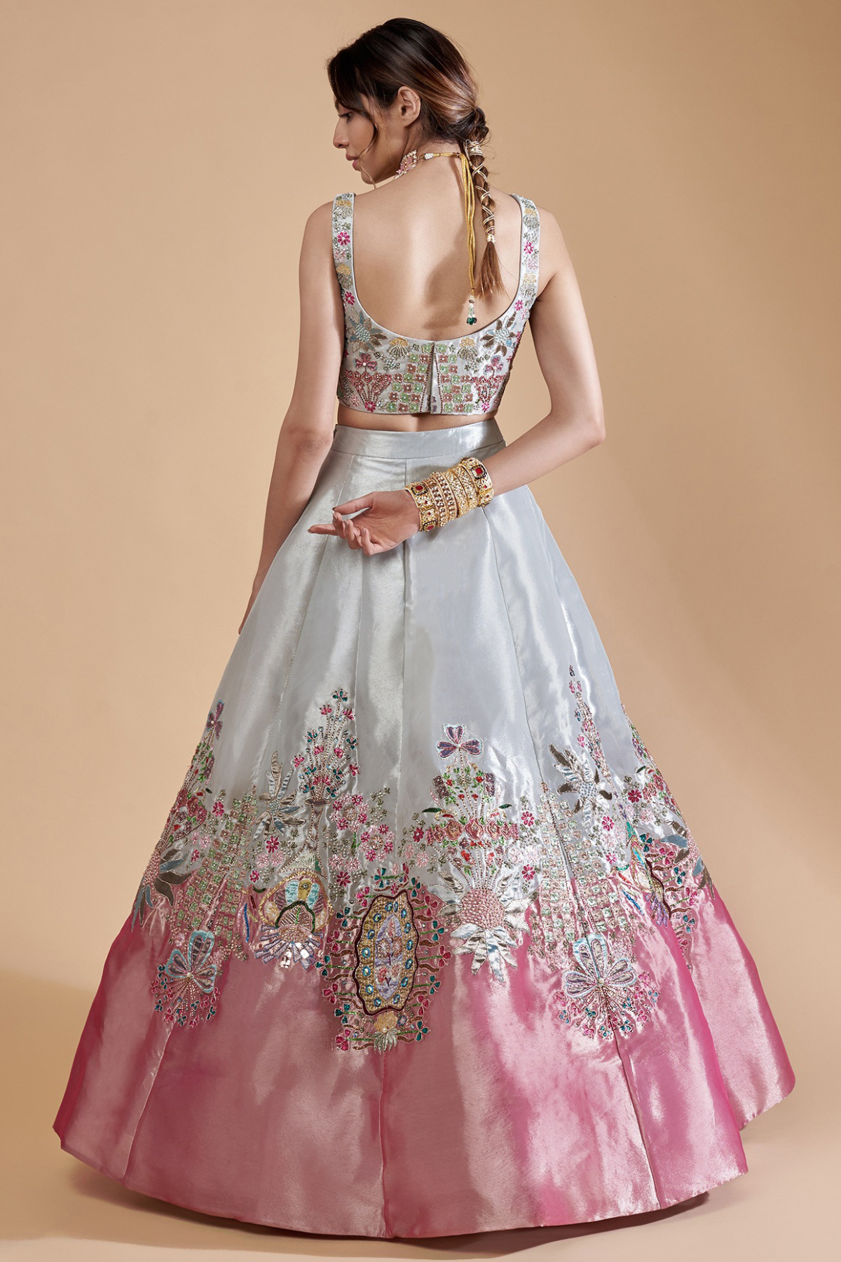 Chimera - Ivory -Pink Tissue Lehenga Set