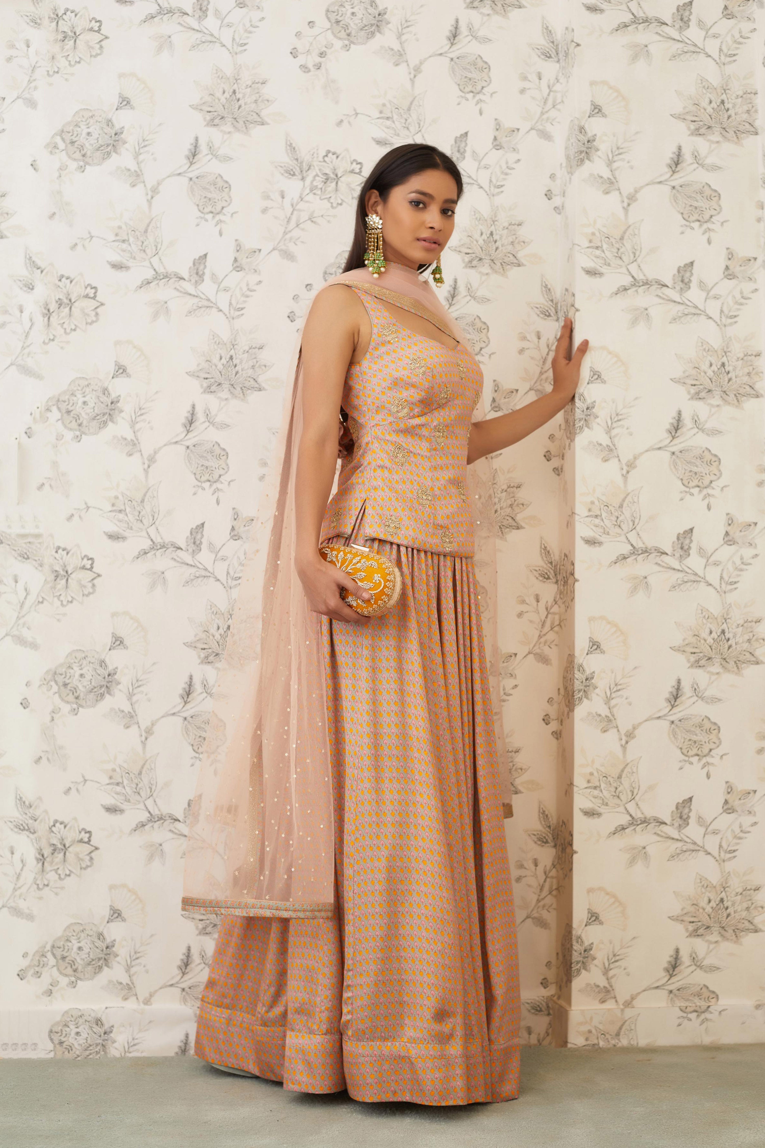 Neutral Pink Kurti & Skirt Set