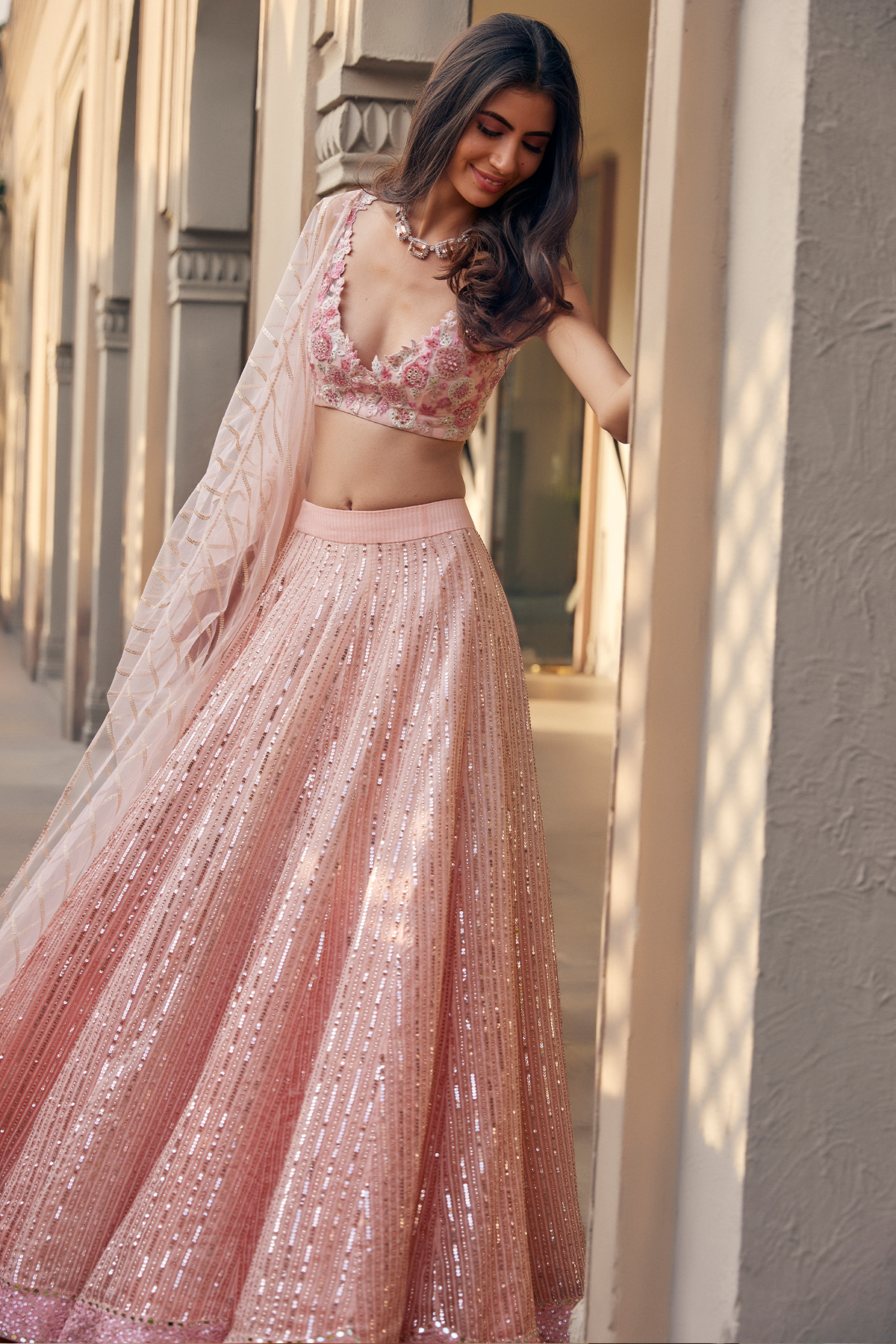 Blush Pink Sequins Lehenga