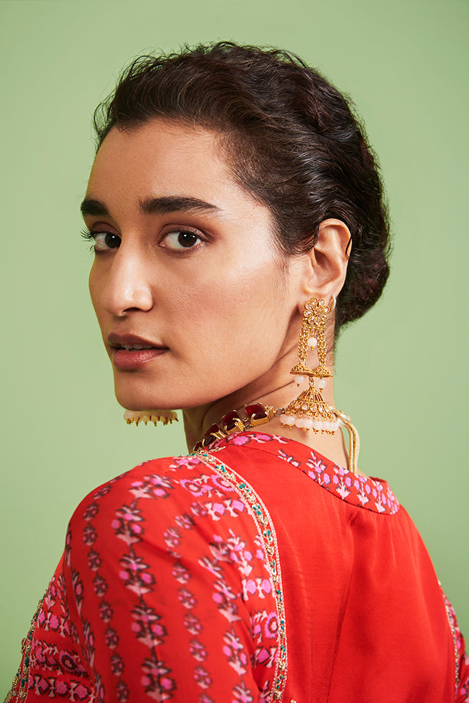 Red Anarkali Set