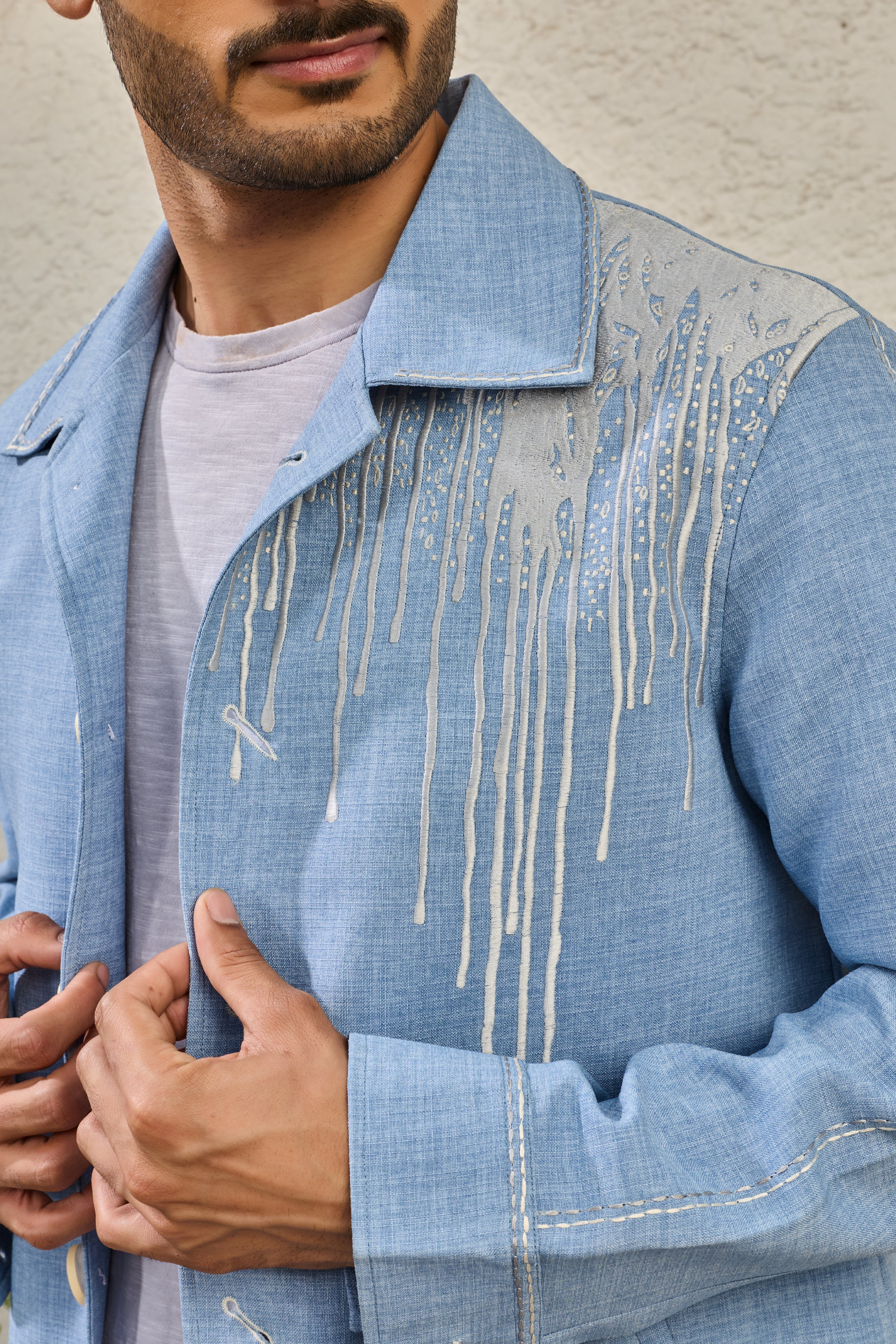 Ice Blue Paint Splash Shacket Set