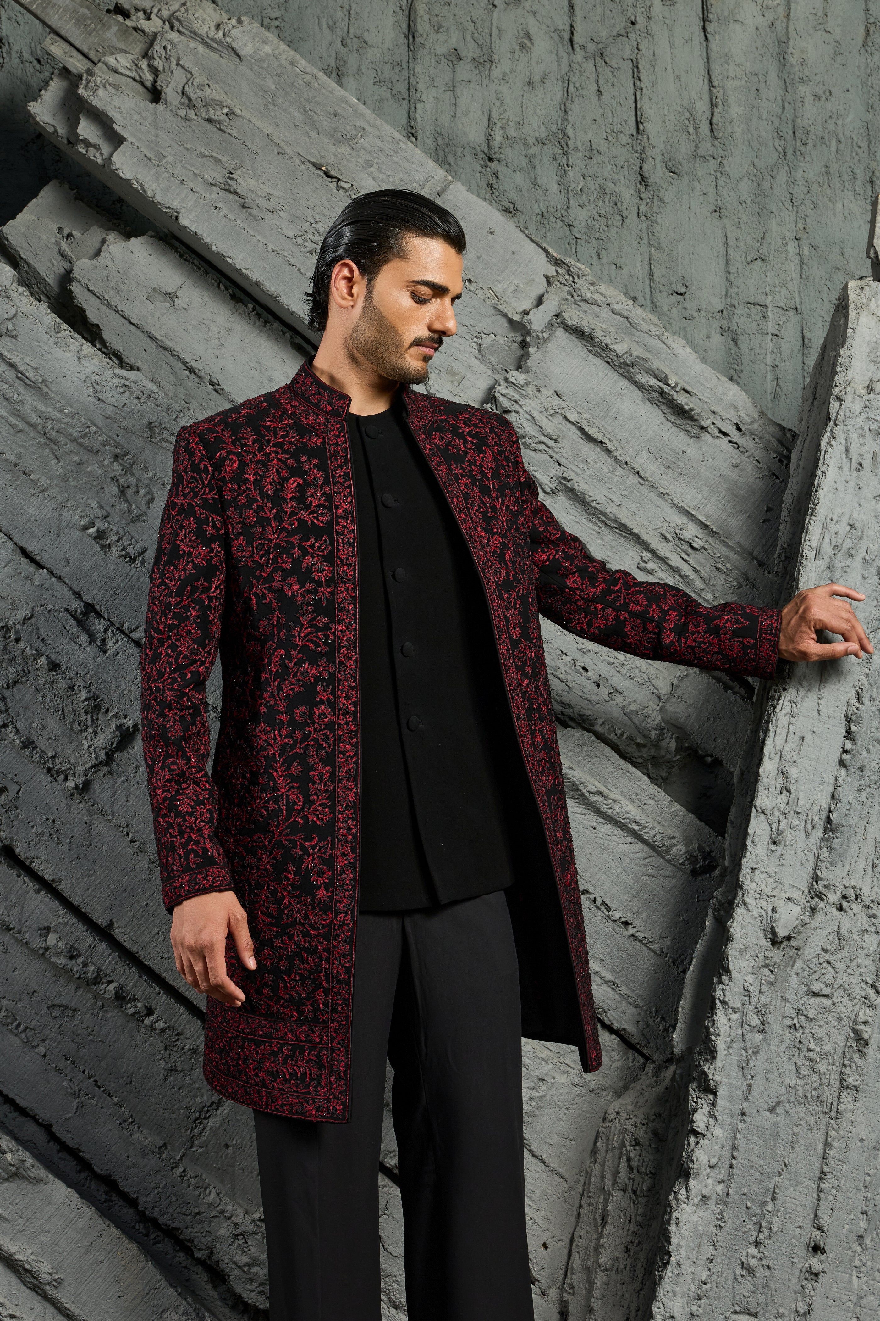 Black Jamawar Indowestern Set