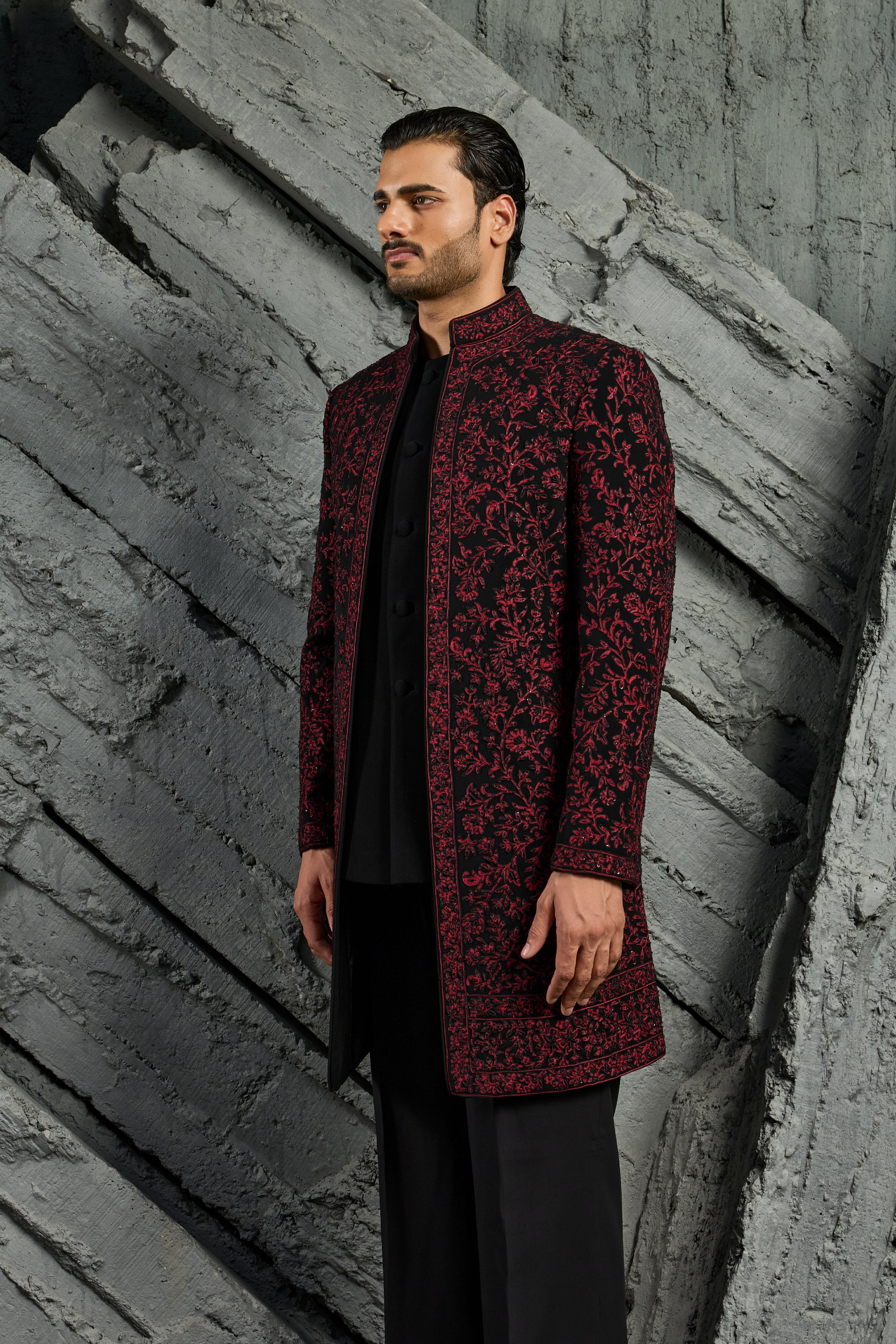 Black Jamawar Indowestern Set