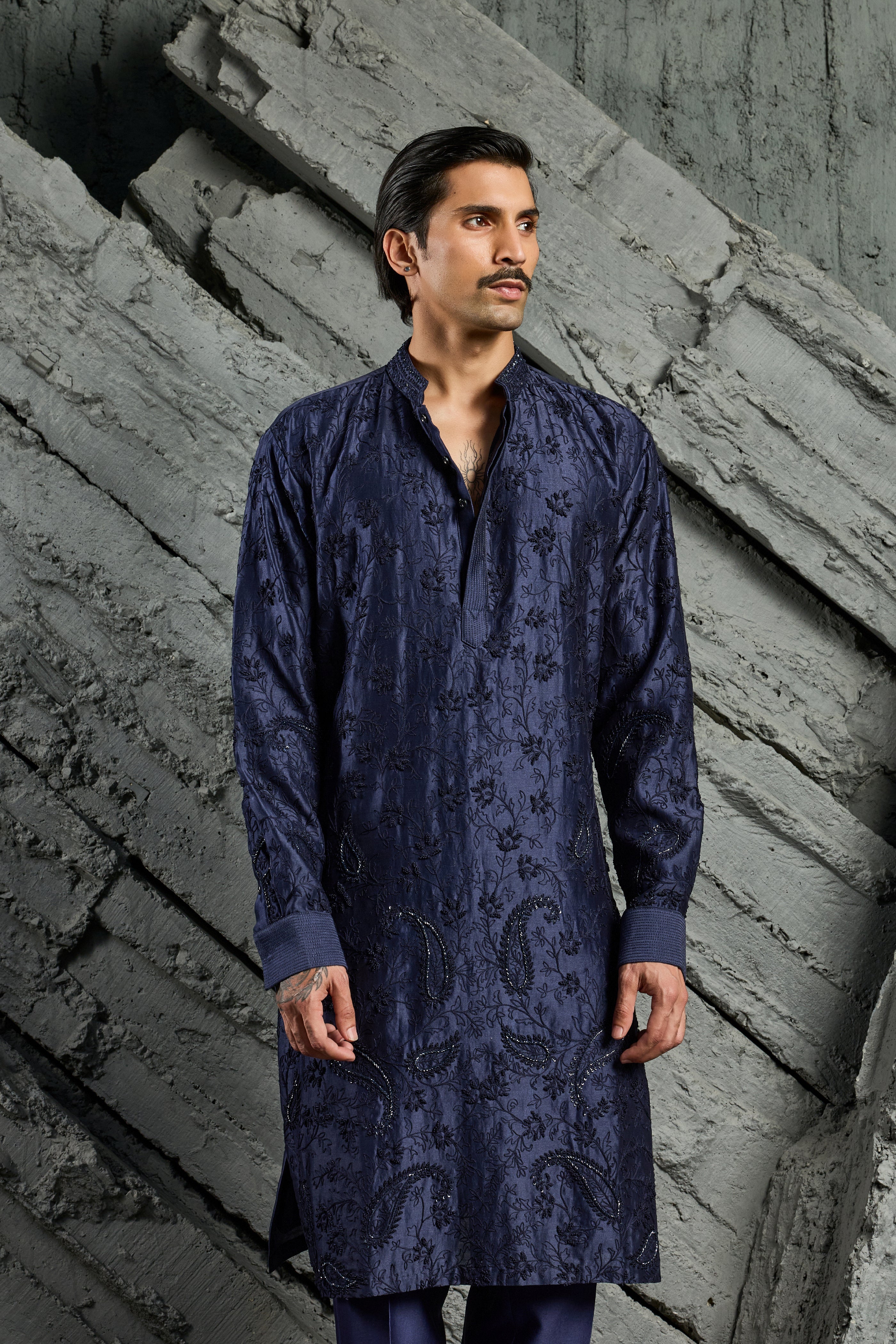 Azure Blossom Embroidered Kurta Set