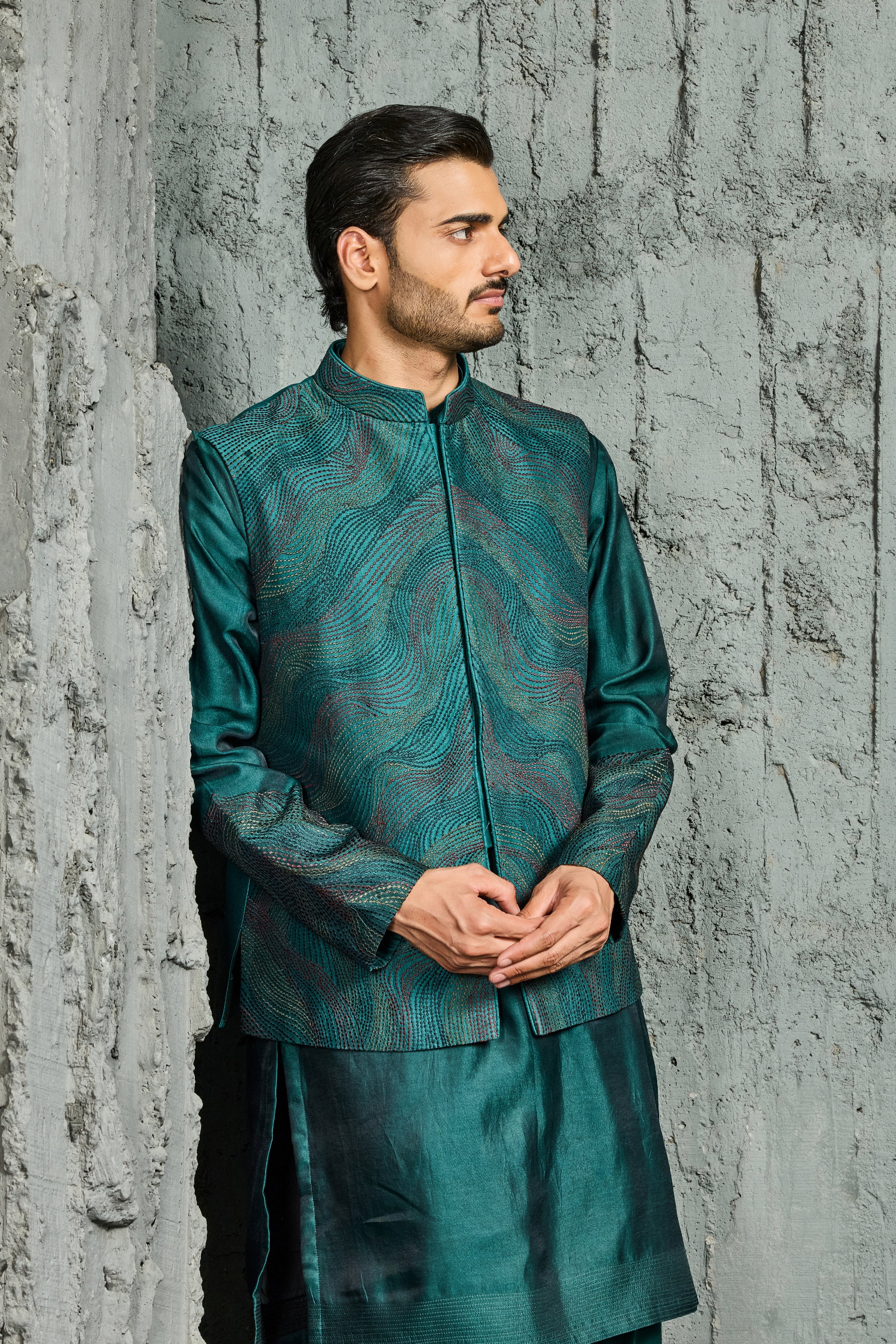 Green Wave Waistcoat Set