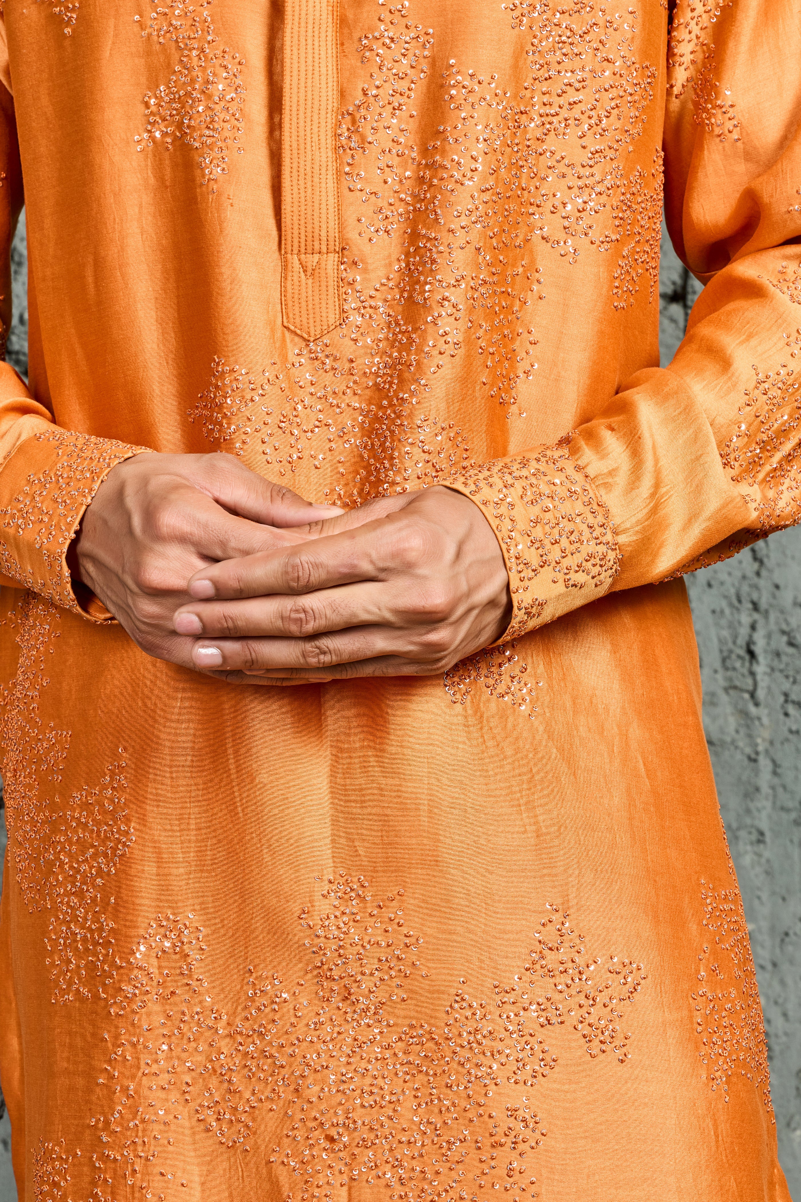 Sunset Bloom Orange French Knot Kurta Set