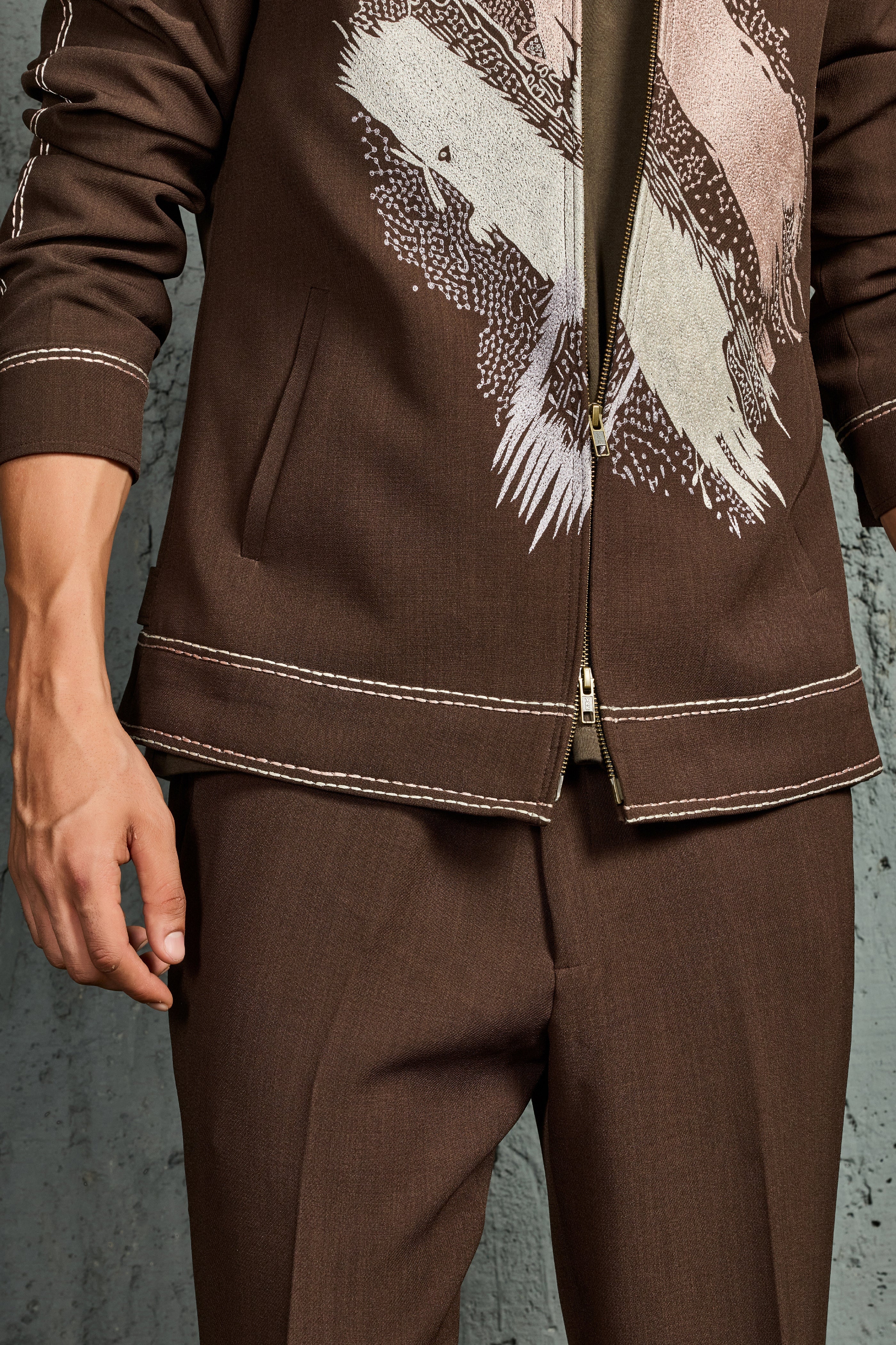 Brown Paint Strokes Shacket Set