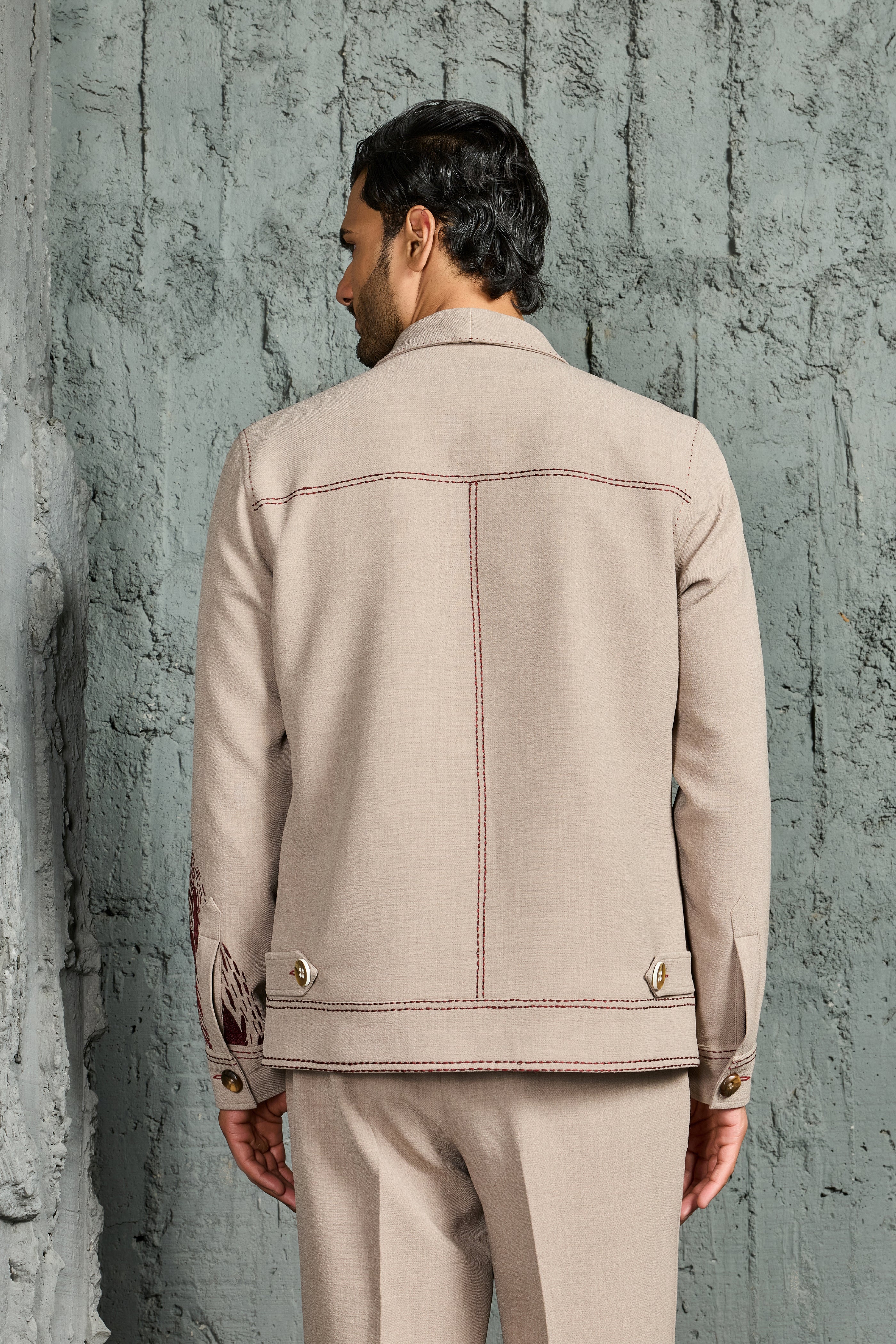 Beige Paint Strokes Shacket Set