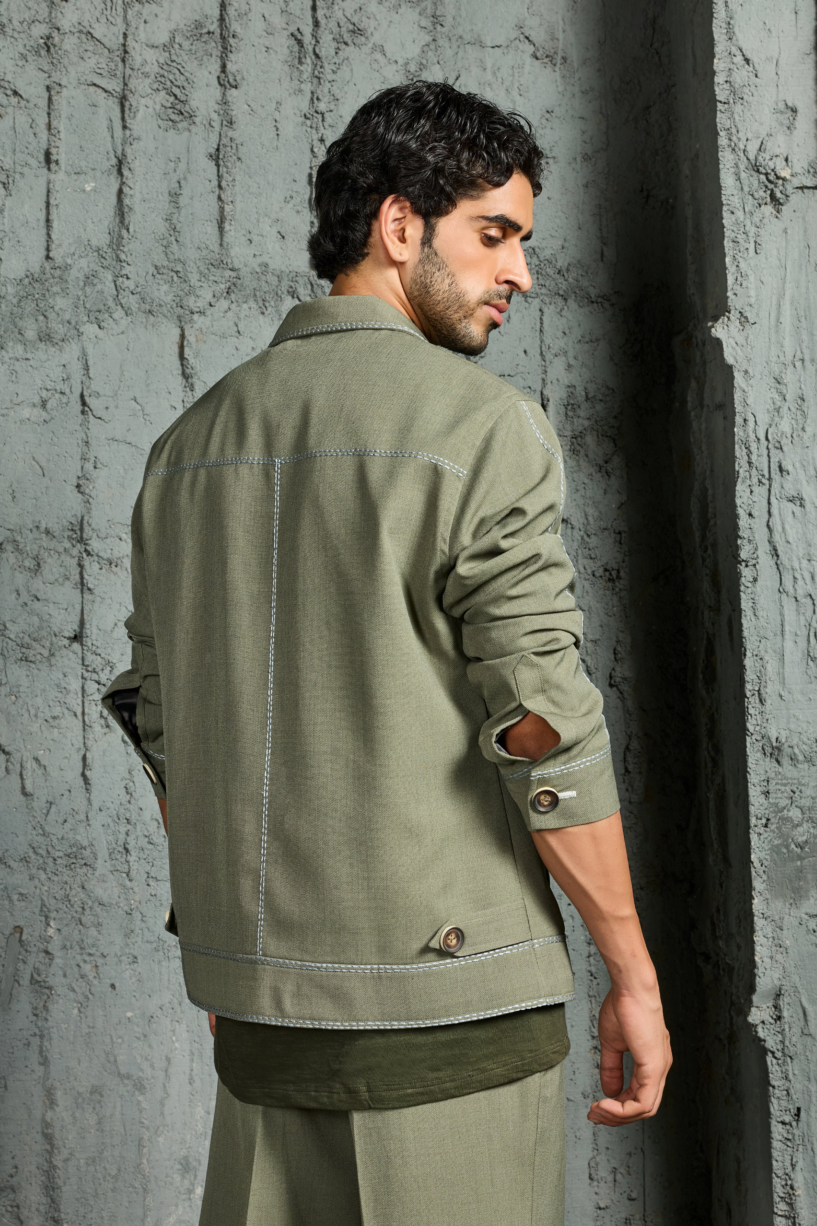 Olive Green Paint Strokes Shacket Set