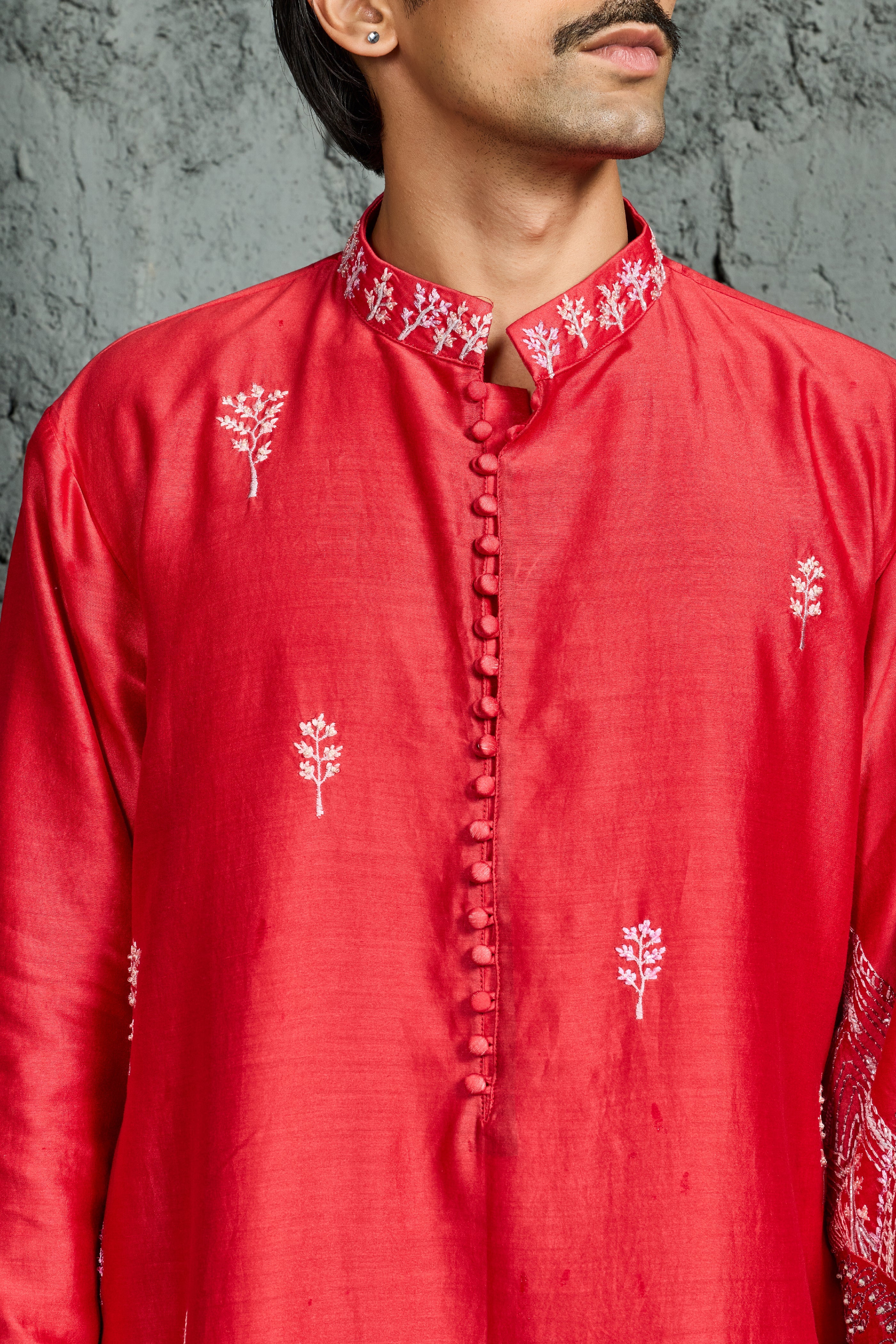 Red Gulrang Ridge Kurta Set