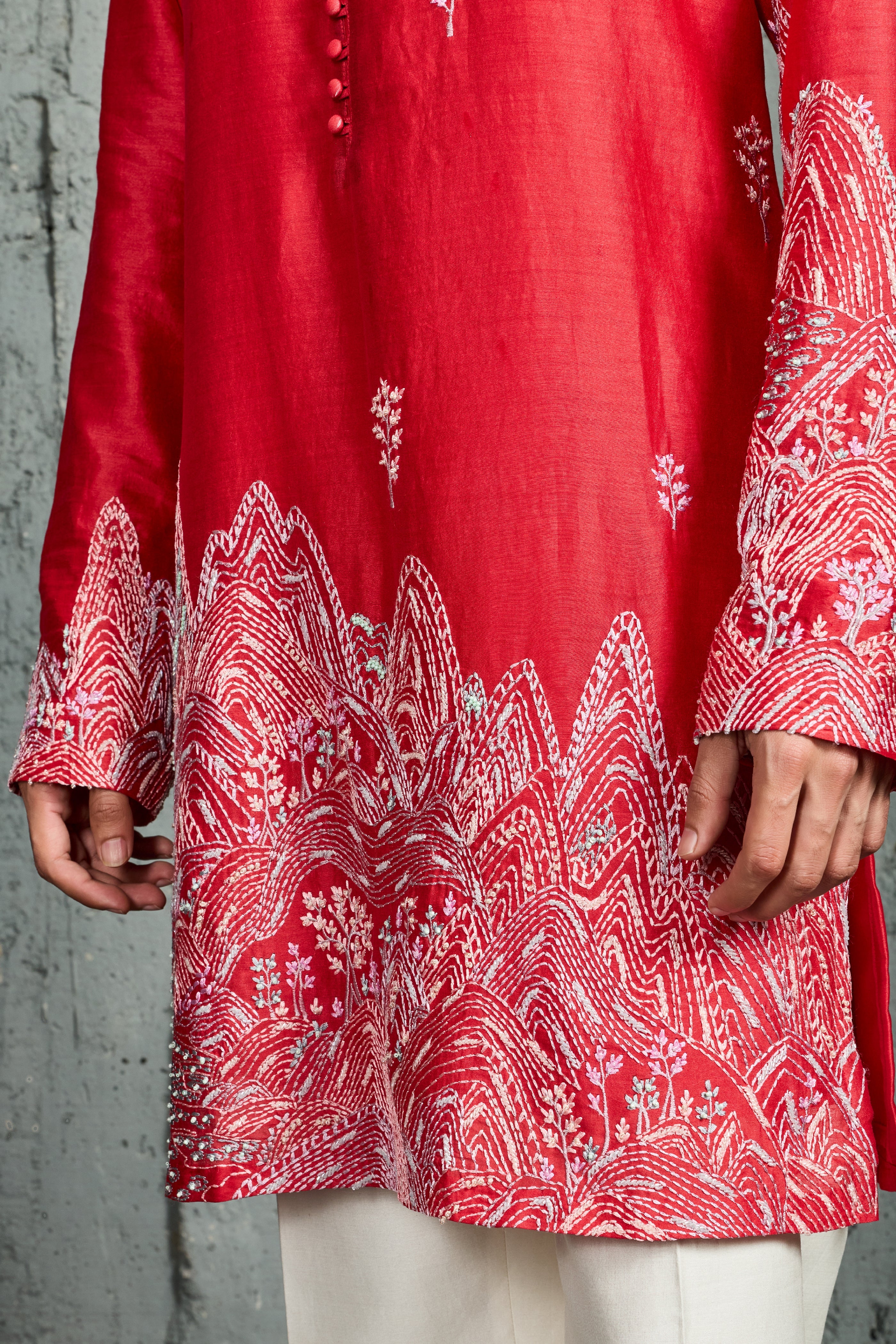 Red Gulrang Ridge Kurta Set