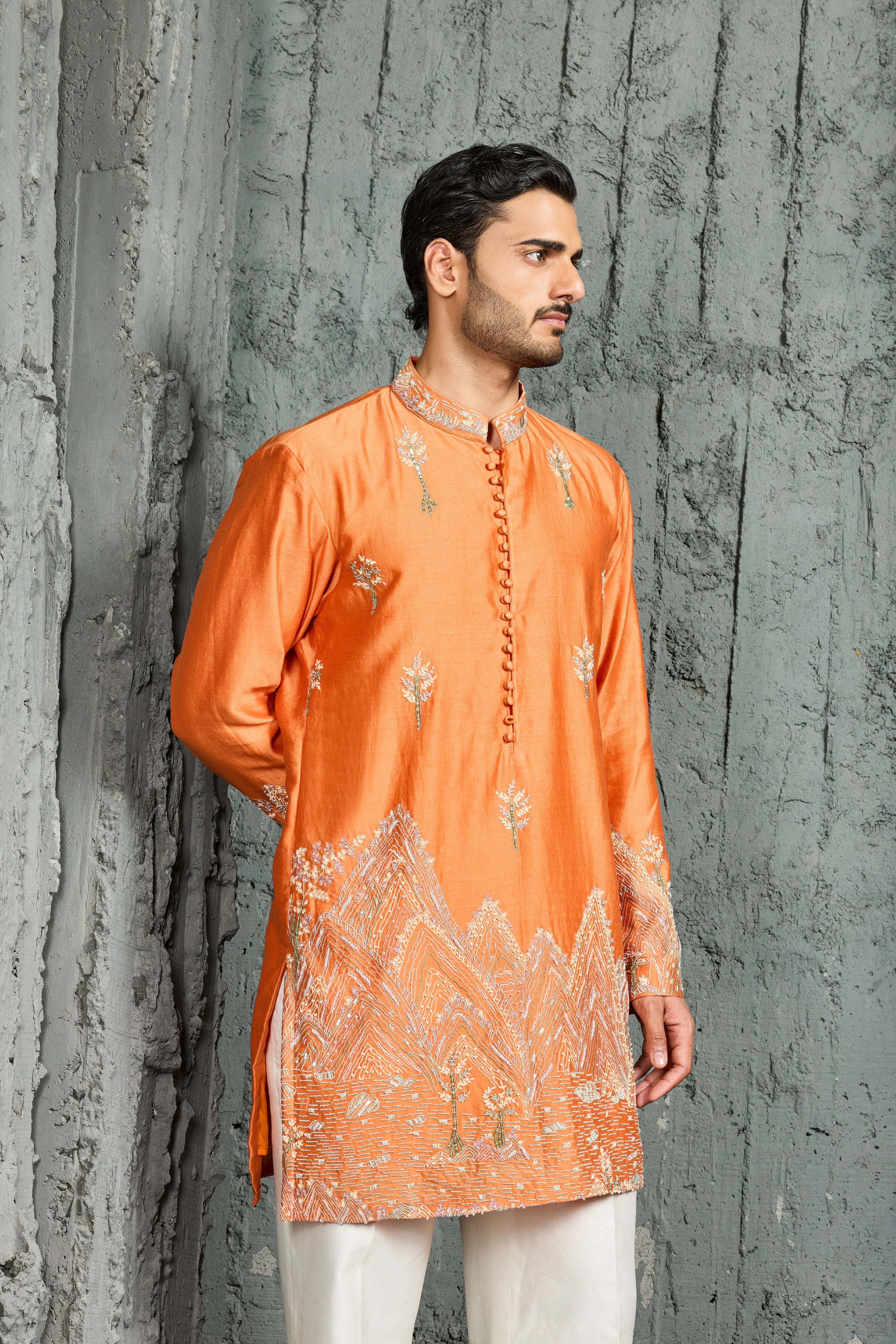 Orange Gulrang Ridge Kurta Set