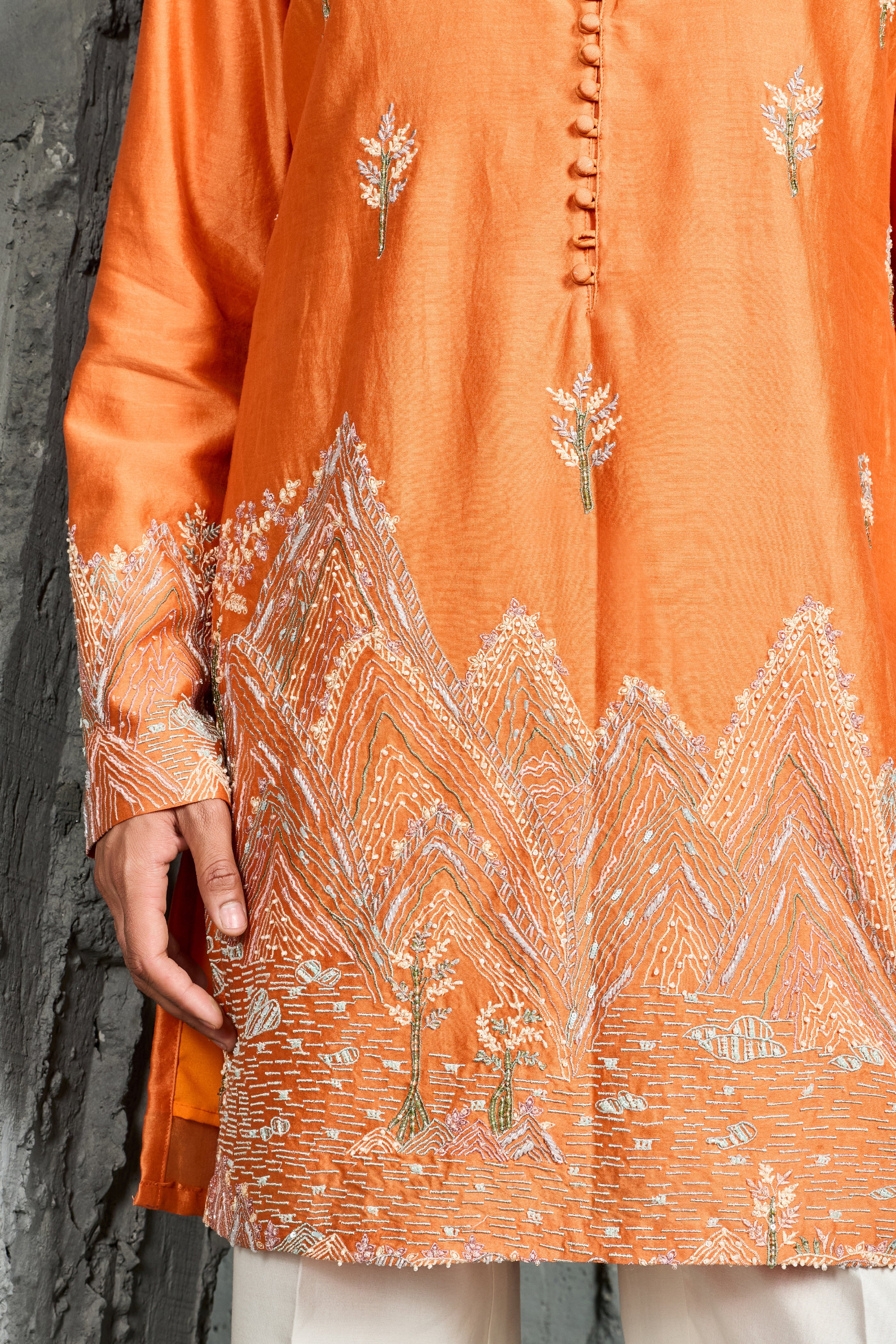 Orange Gulrang Ridge Kurta Set