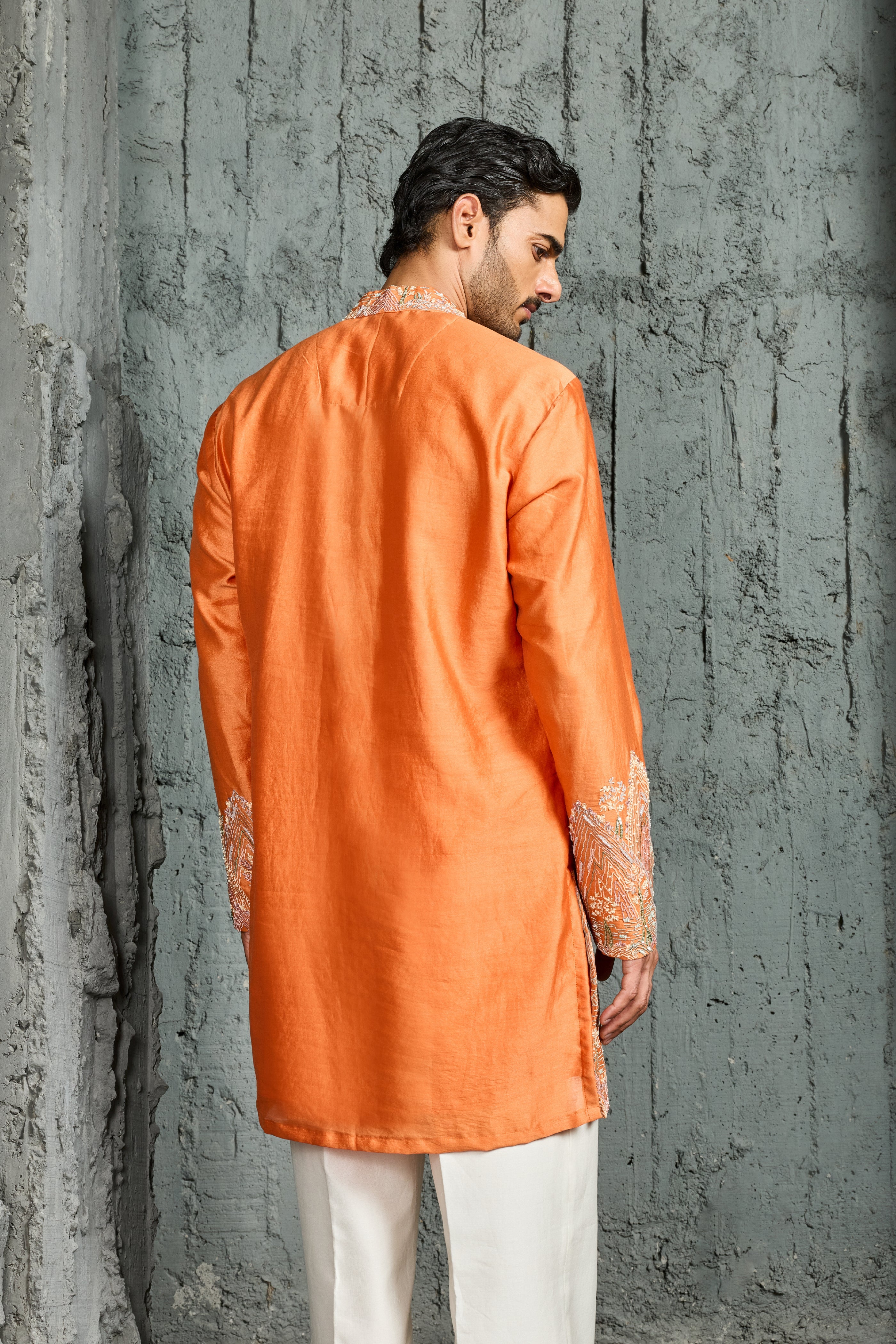 Orange Gulrang Ridge Kurta Set