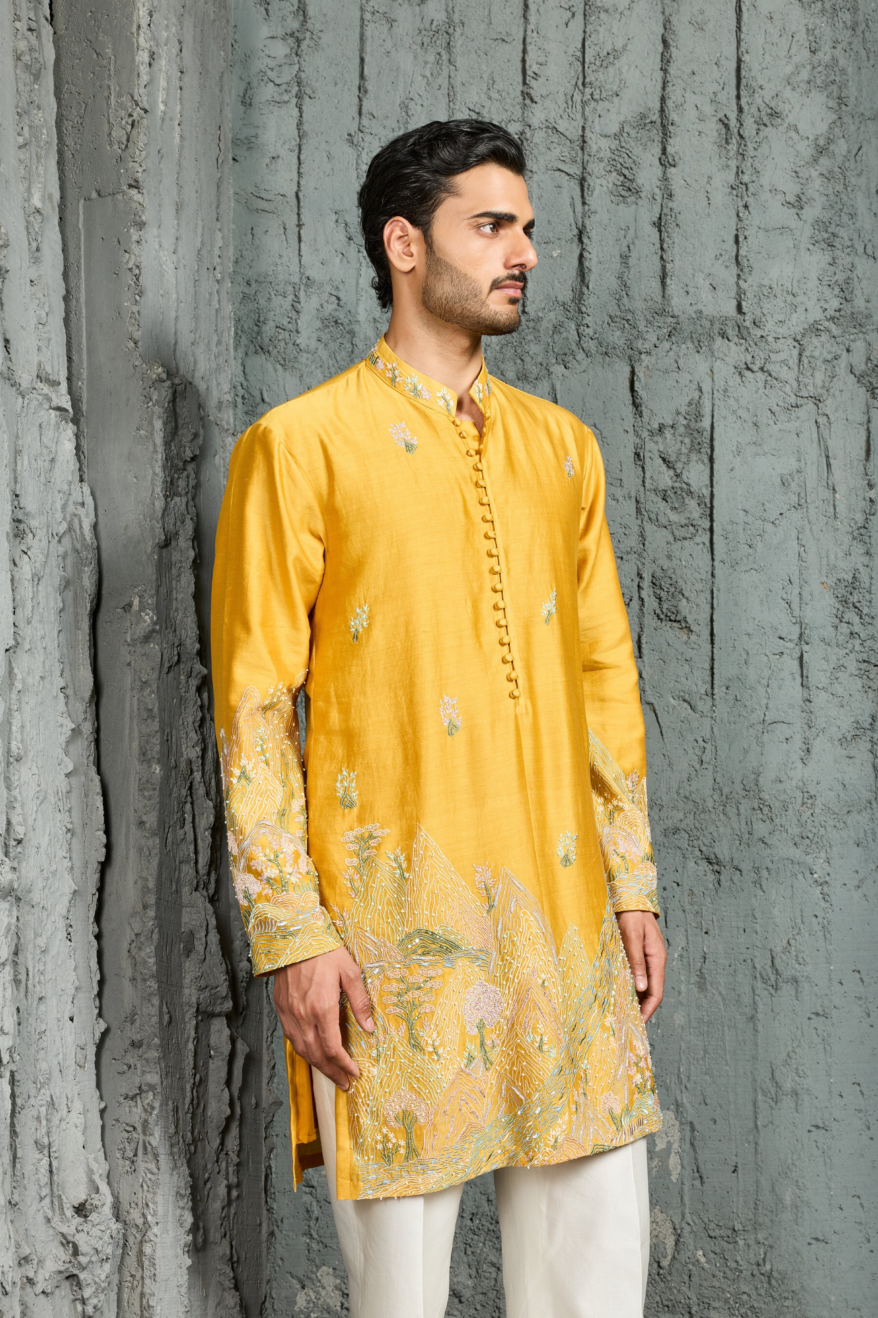 Yellow Gulrang Ridge Kurta Set